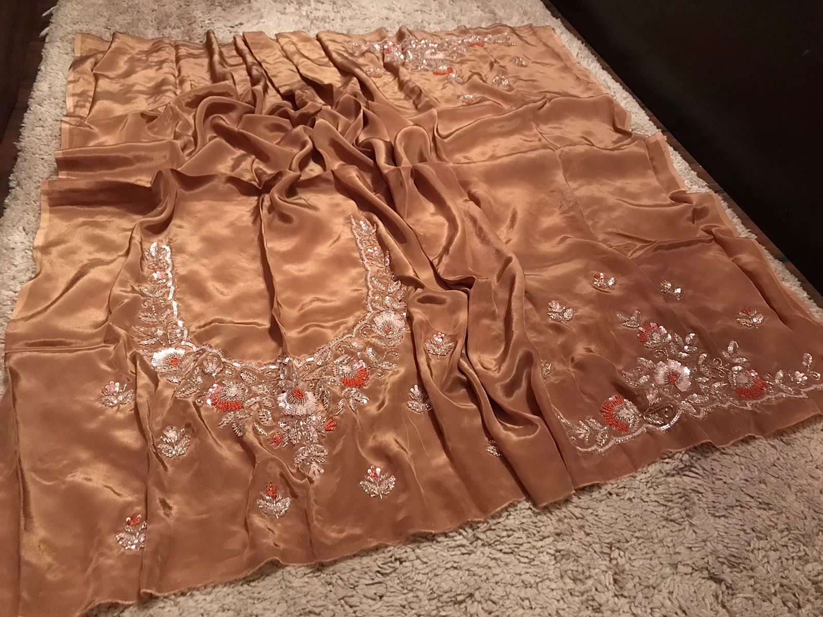 Ombré Shaded Premium Pure Banarasi Zari Tissue Silk saree embellished with intricate sequins pearl cut daana handwork