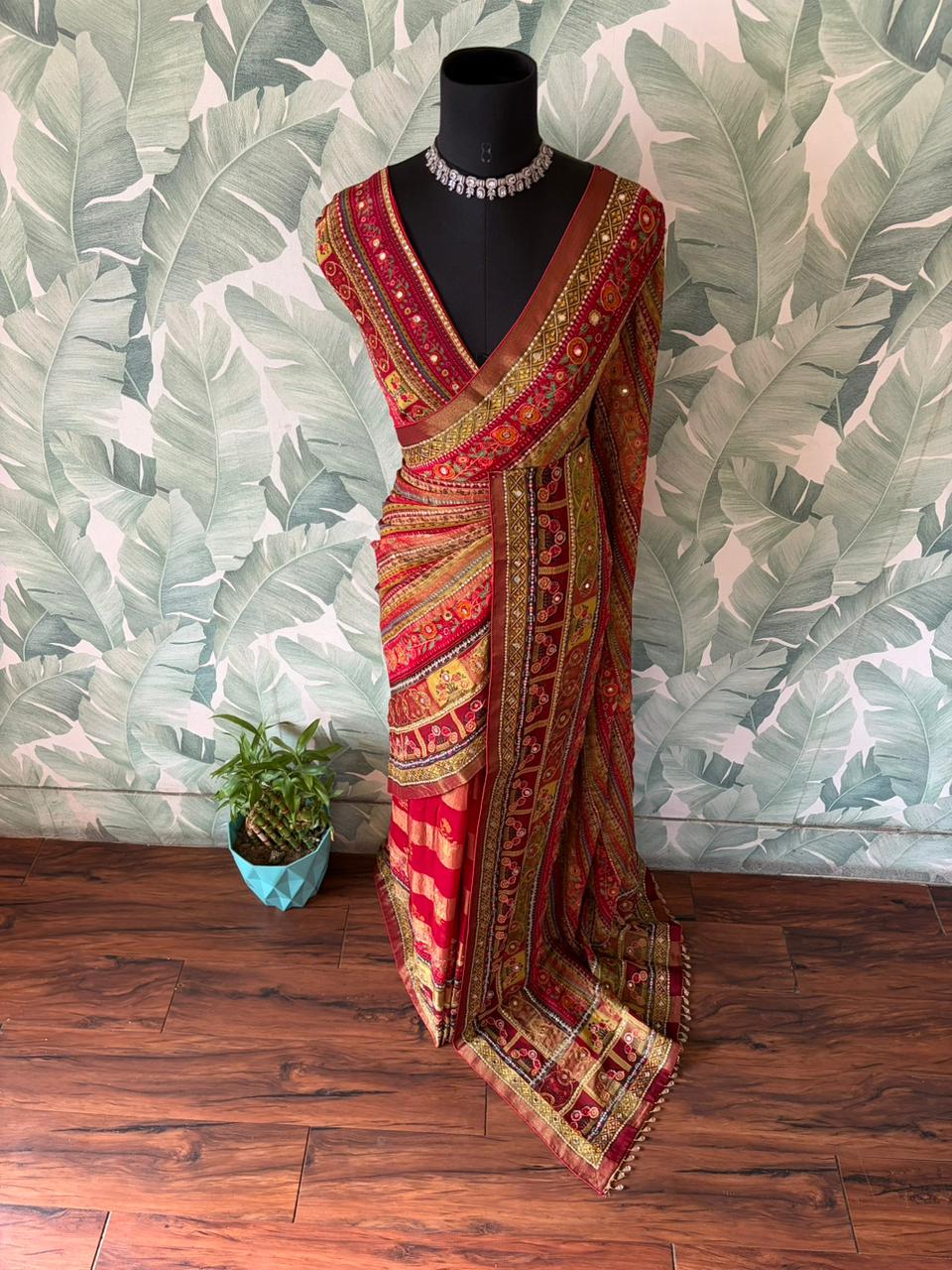 Kriti Sanon Inspired Premium Pure Banarasi Zari Tissue Silk saree with zari work embellished with sequins foil mirror handwork