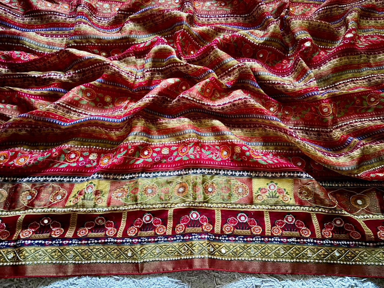 Kriti Sanon Inspired Premium Pure Banarasi Zari Tissue Silk saree with zari work embellished with sequins foil mirror handwork