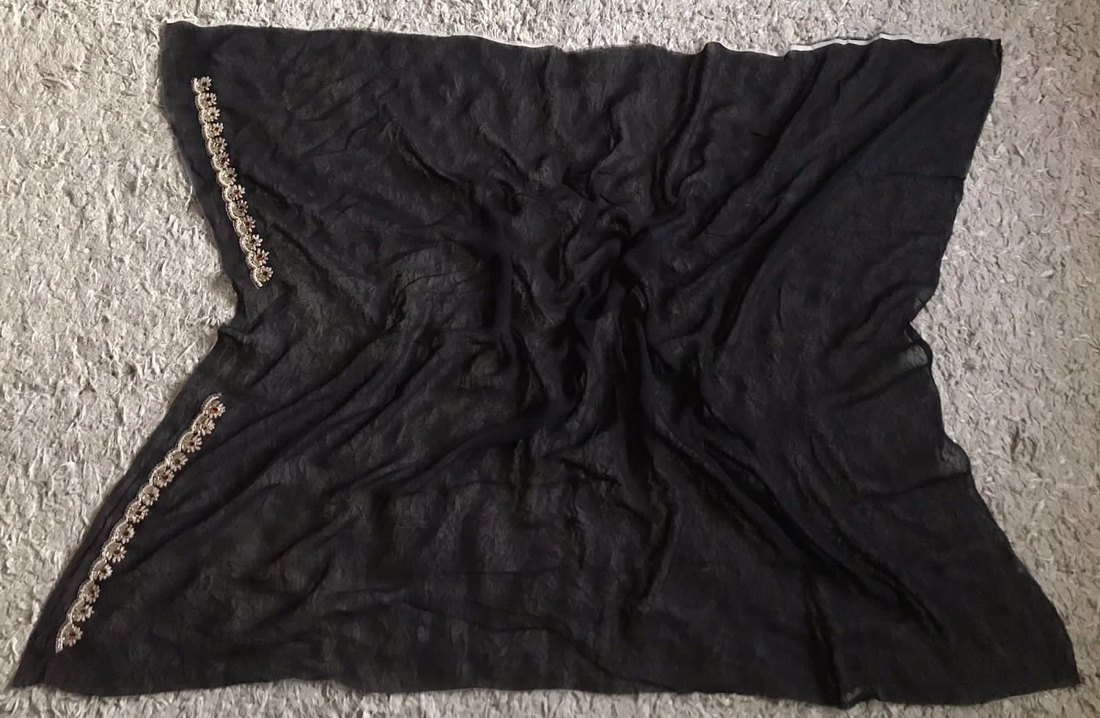 Black & White Premium Pure Georgette Silk saree with exclusive contemporary digital print embellished with original mirror sequins pearl cut daana handwork