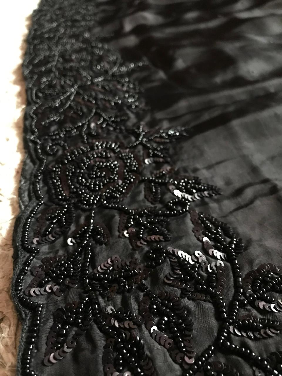 Black Premium Pure Satin Organza Silk drapes of luxury embellished with pearl sequins handwork