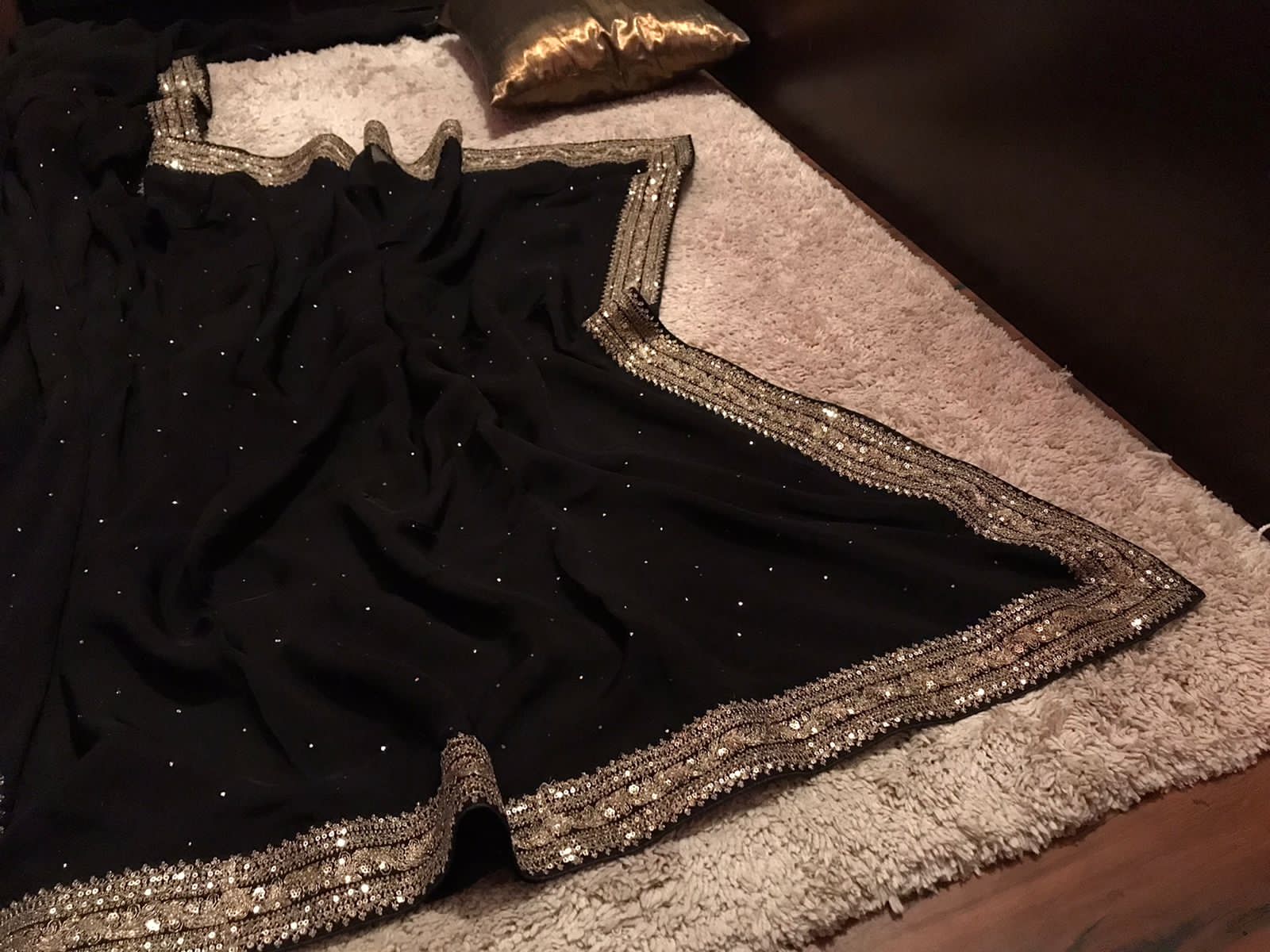 Sabyasachi Inspired Exclusive Black Premium Pure Organza Silk Saree Embellished With Luxurious Mukaish Handwork, Embellished With Classic Sabyasachi Zari Lace Border & Butter Soft Velvet BP