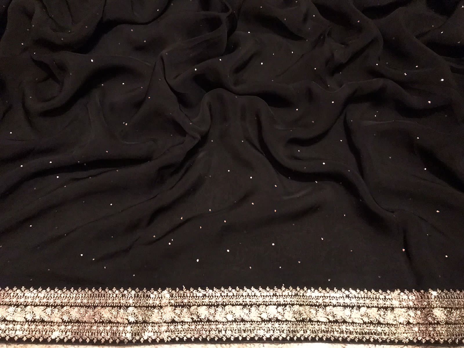 Sabyasachi Inspired Exclusive Black Premium Pure Organza Silk Saree Embellished With Luxurious Mukaish Handwork, Embellished With Classic Sabyasachi Zari Lace Border & Butter Soft Velvet BP