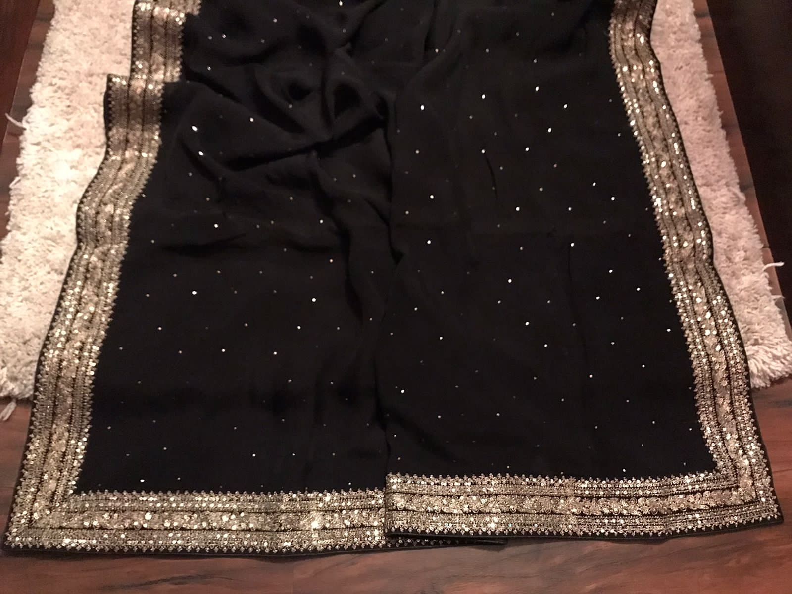 Sabyasachi Inspired Exclusive Black Premium Pure Organza Silk Saree Embellished With Luxurious Mukaish Handwork, Embellished With Classic Sabyasachi Zari Lace Border & Butter Soft Velvet BP