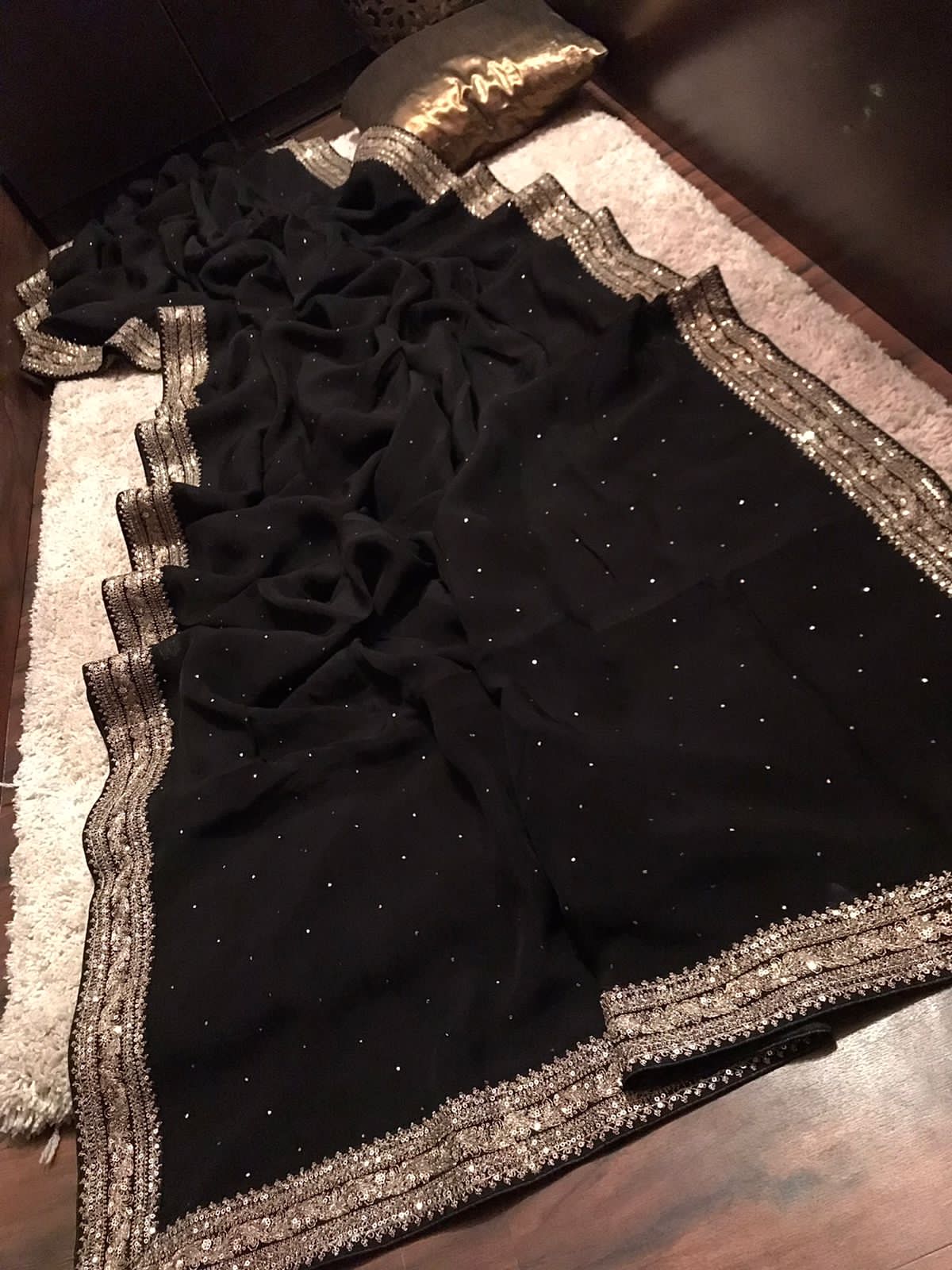 Sabyasachi Inspired Exclusive Black Premium Pure Organza Silk Saree Embellished With Luxurious Mukaish Handwork, Embellished With Classic Sabyasachi Zari Lace Border & Butter Soft Velvet BP