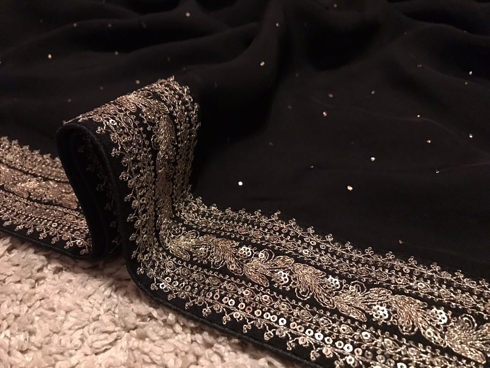 Sabyasachi Inspired Exclusive Black Premium Pure Organza Silk Saree Embellished With Luxurious Mukaish Handwork, Embellished With Classic Sabyasachi Zari Lace Border & Butter Soft Velvet BP