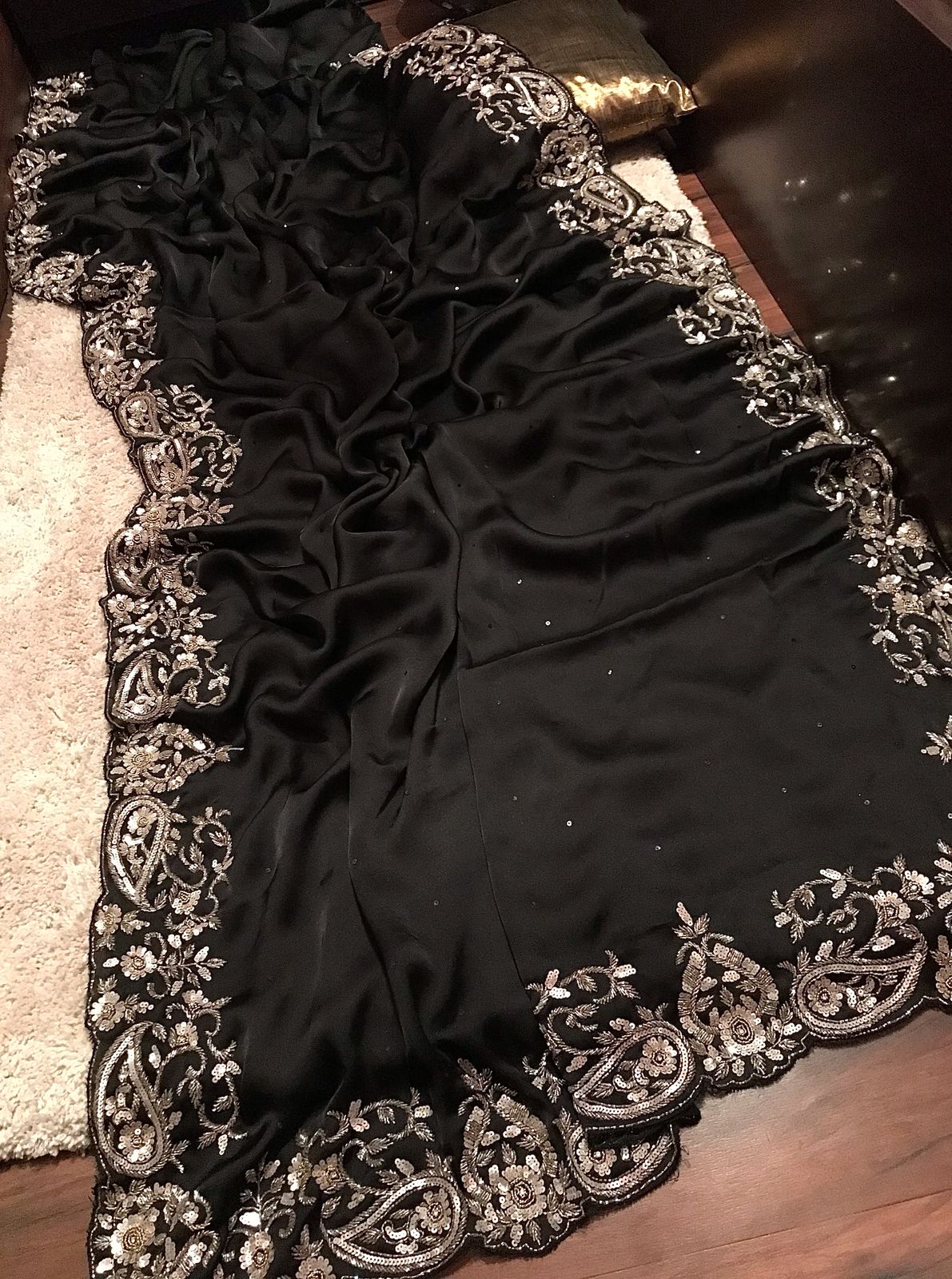 Black Crepe Silk Saree, Premium Crepe Silk Saree, Zardozi Work Saree, Designer Black Saree, Luxury Saree, Party Wear Saree, Wedding Saree, Festive Saree, Handwork Saree, Designer Silk Saree, Premium Black Saree, Women's Designer Saree