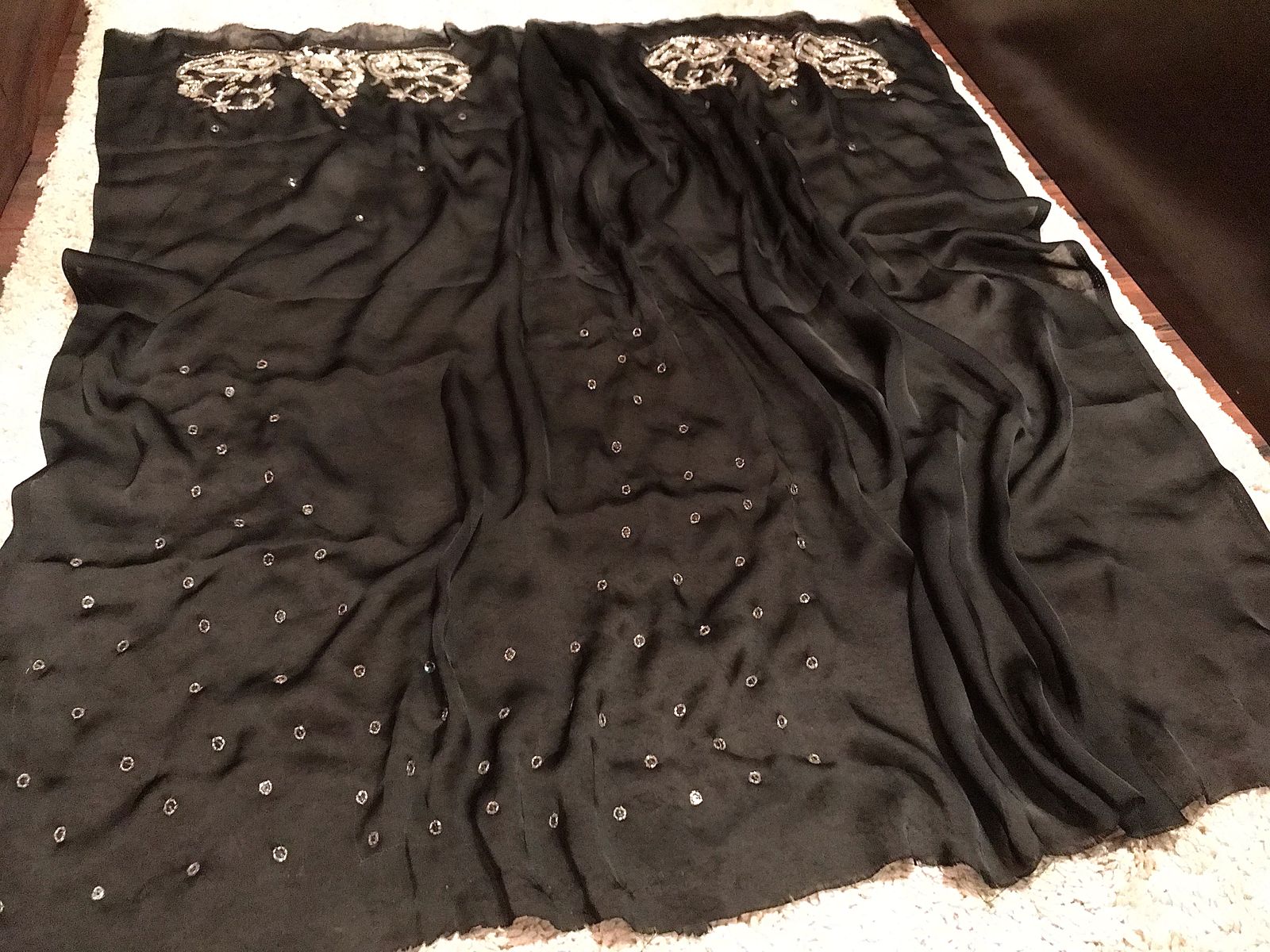 Black Premium Pure Crepe Silk Saree Luxury Zardozi Handwork