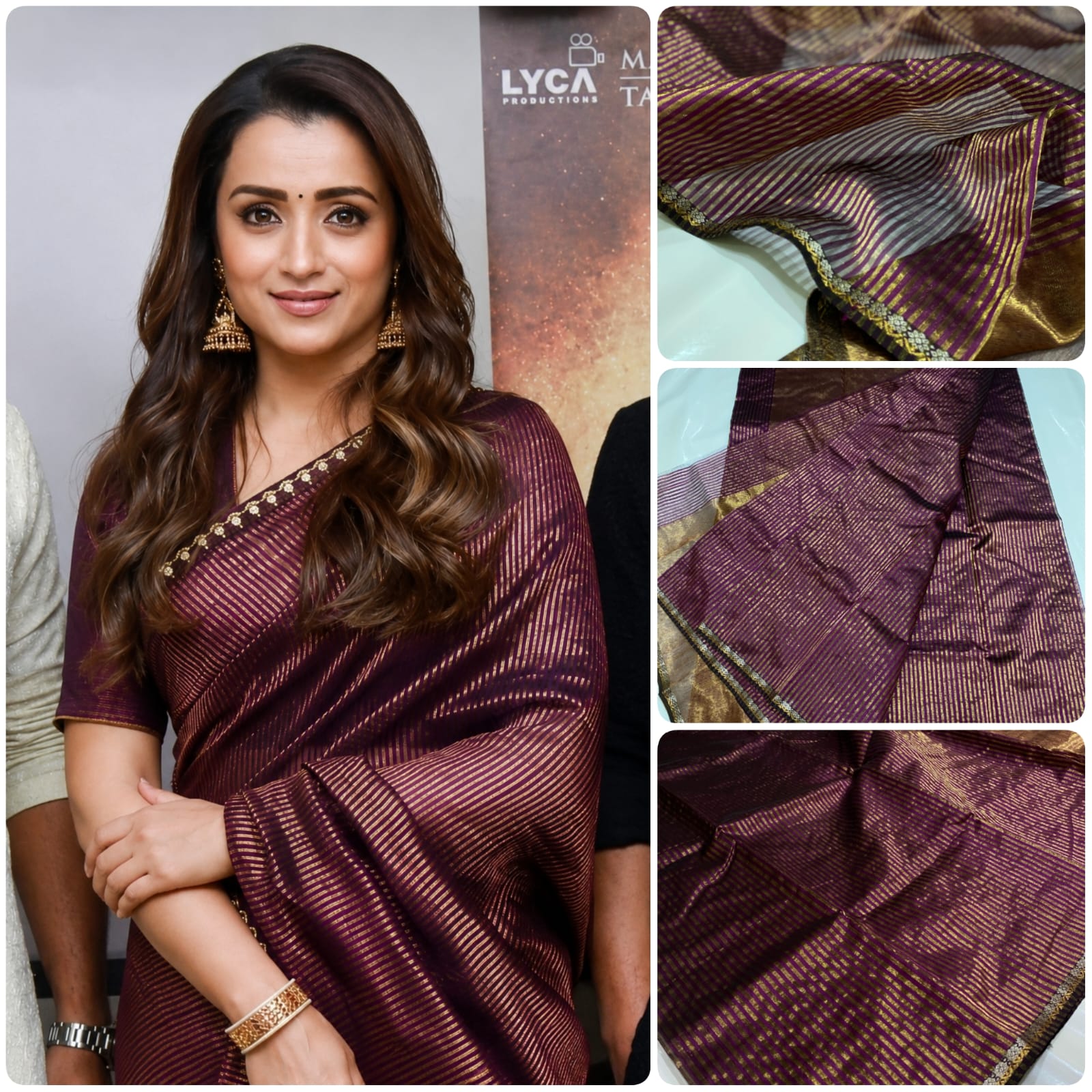Burgandy Mahroon Chanderi Handloom Pattu Silk Saree With Blouse Featuring Elegant Golden Striped Weave Design And Traditional Festive Look.