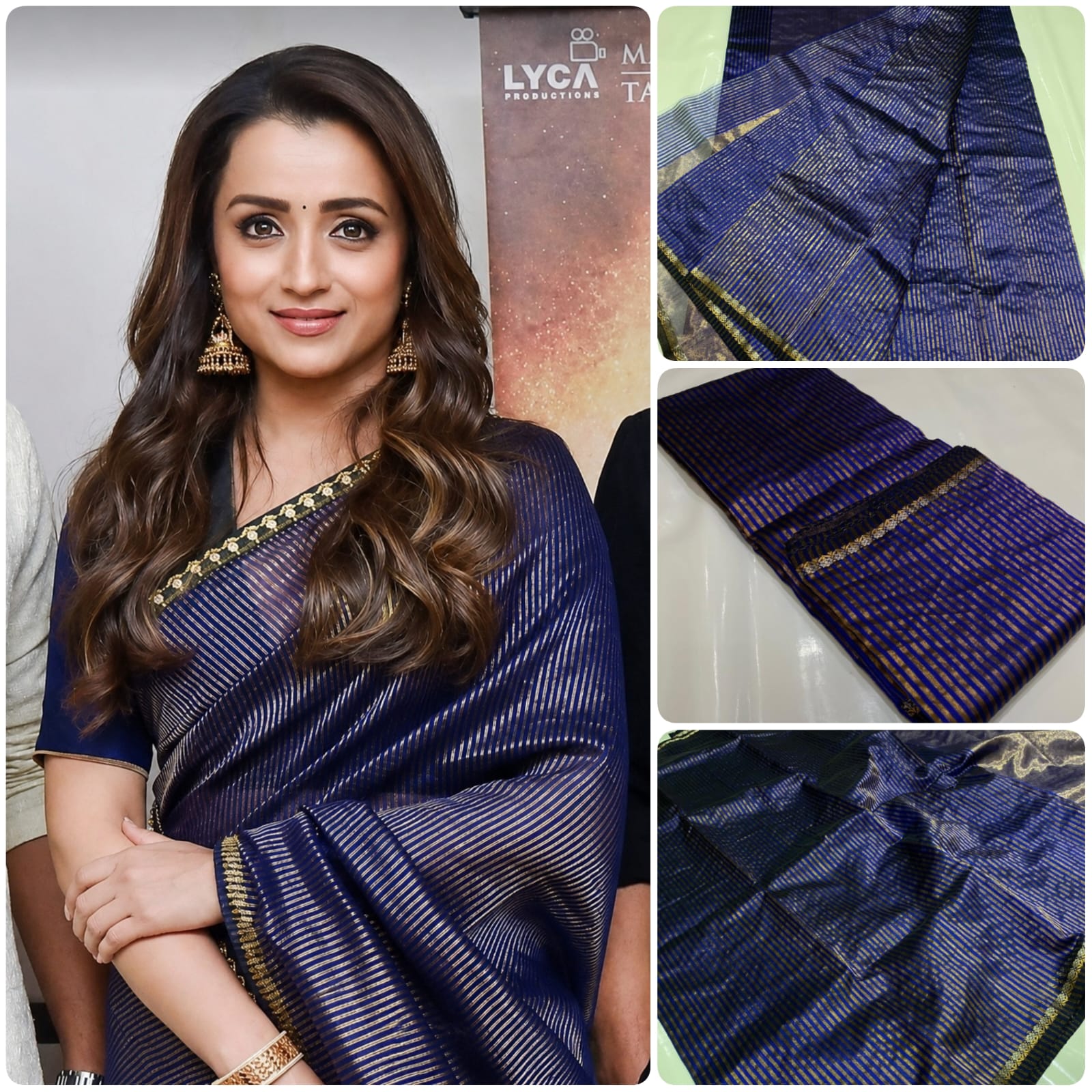 Blue Chanderi Handloom Pattu Silk Saree With Blouse Featuring Elegant Golden Striped Weave Design And Traditional Festive Look.