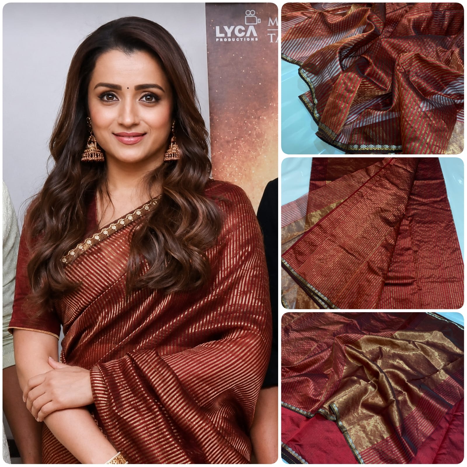 Brown Chanderi Handloom Pattu Silk Saree With Blouse Featuring Elegant Golden Striped Weave Design And Traditional Festive Look.