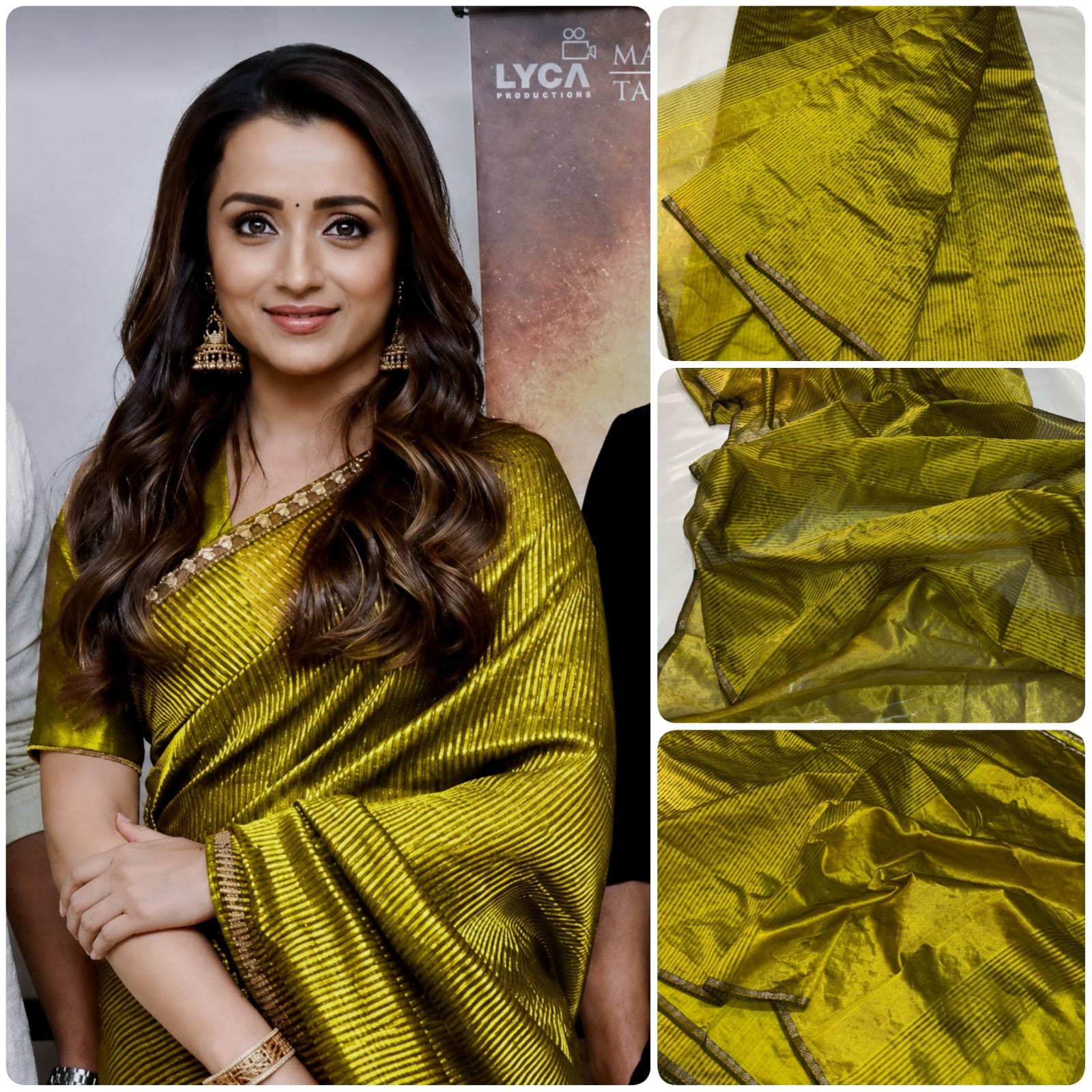 Mehendi Chanderi Handloom Pattu Silk Saree With Blouse Featuring Elegant Golden Striped Weave Design And Traditional Festive LoOK.