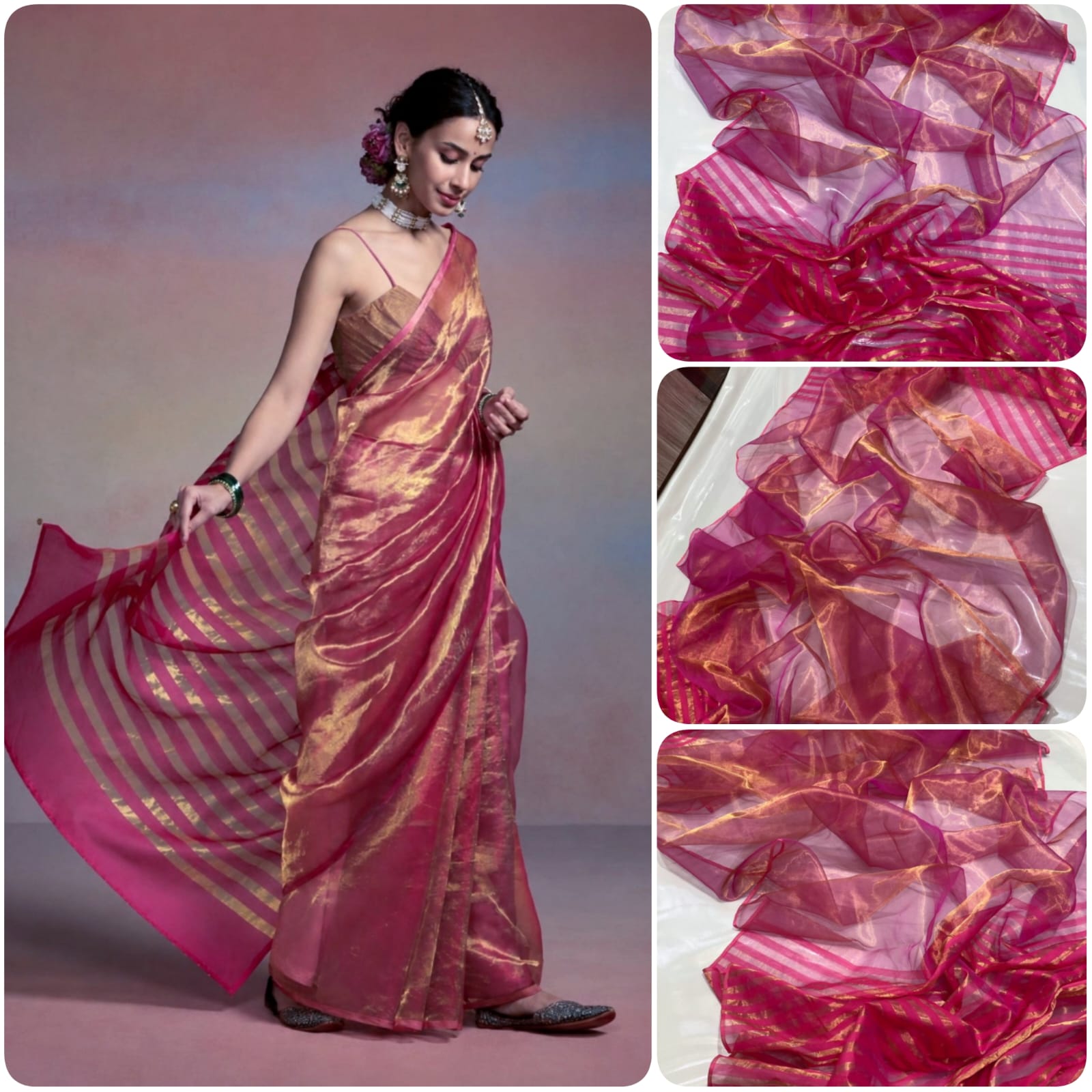 Chanderi Handloom Pattu Tishu Silk Saree With Blouse