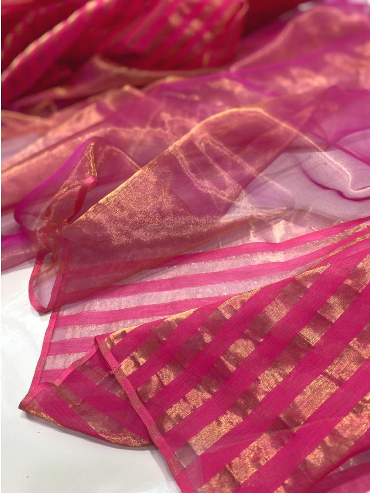 Chanderi Handloom Pattu Tishu Silk Saree With Blouse