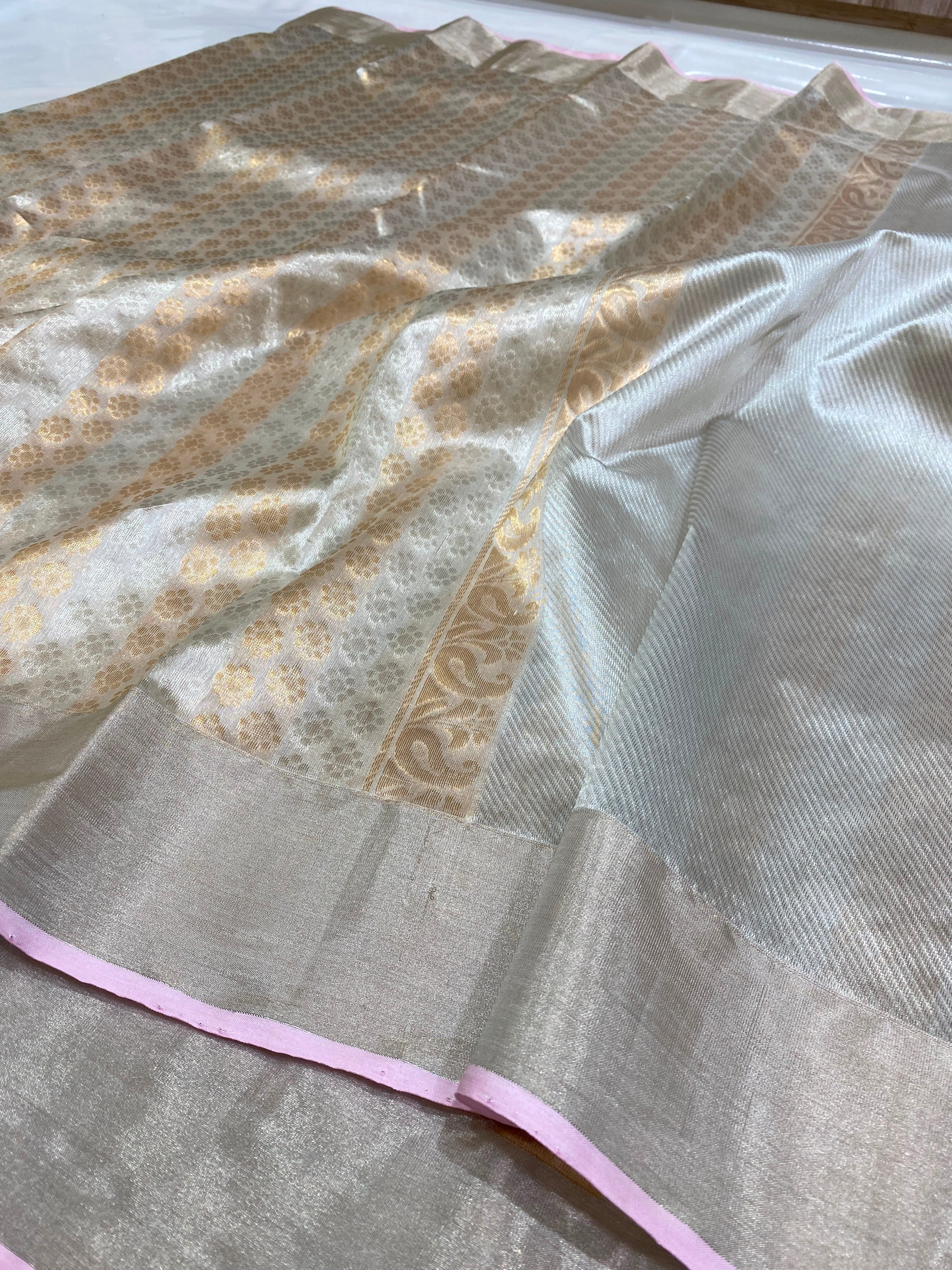 Chanderi Handloom Pattu Tishu Silk Saree With Blouse