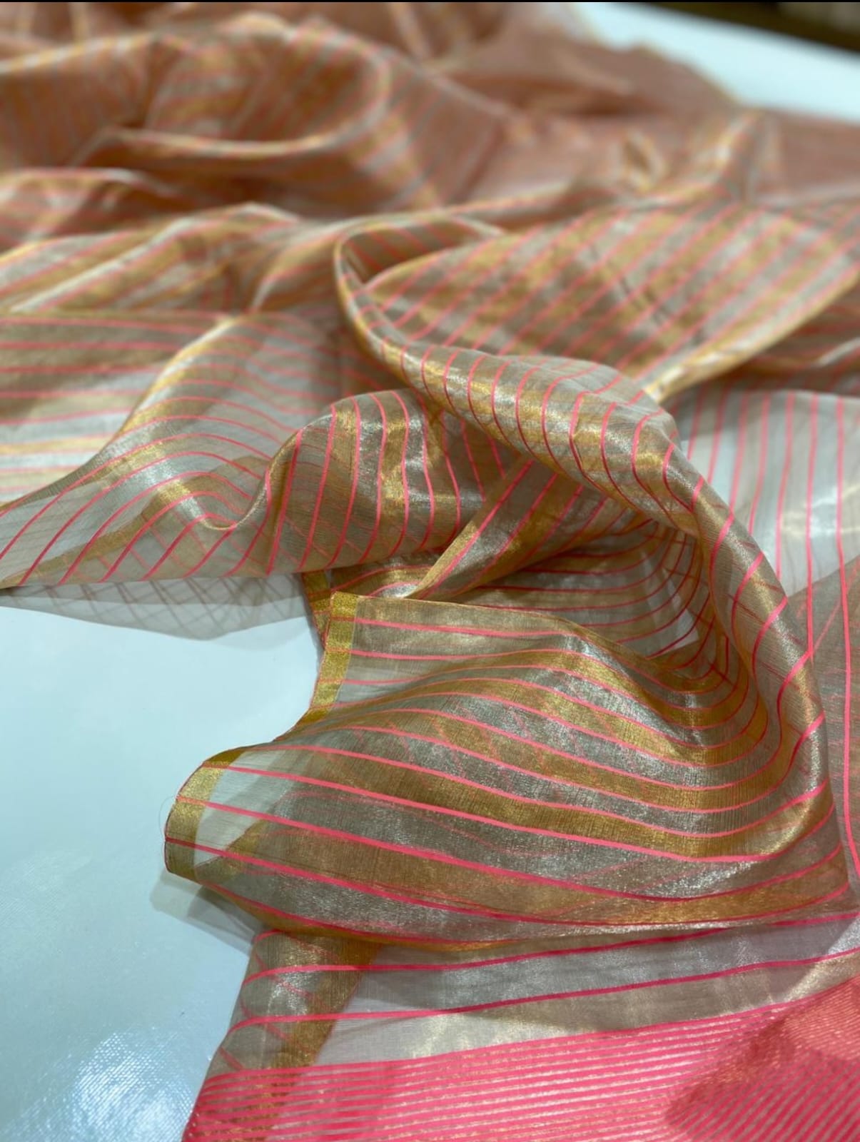 Chanderi Handloom Tishu Silk Saree With Blouse