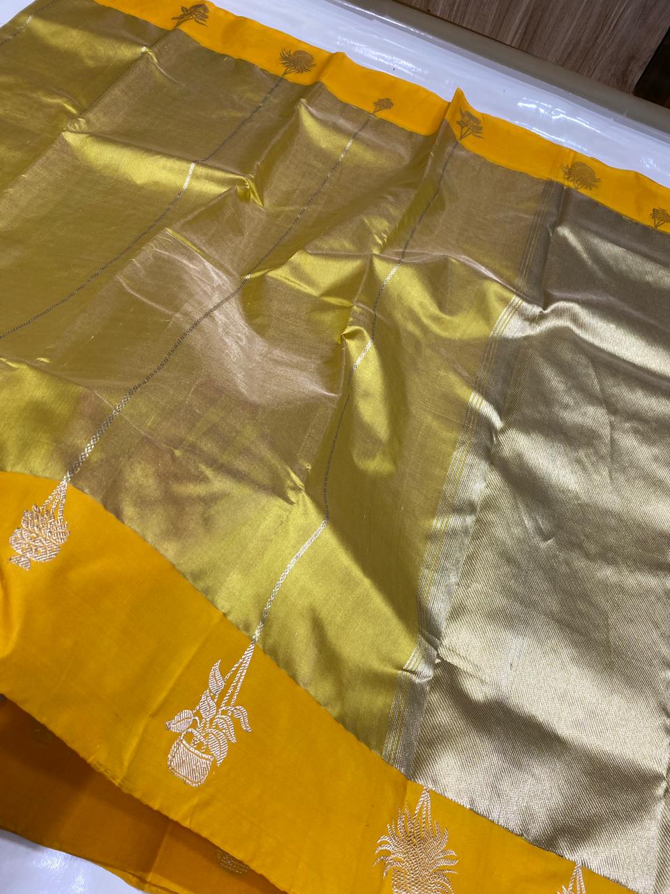 Chanderi Handloom Pattu Tissue Silk Saree With Blouse