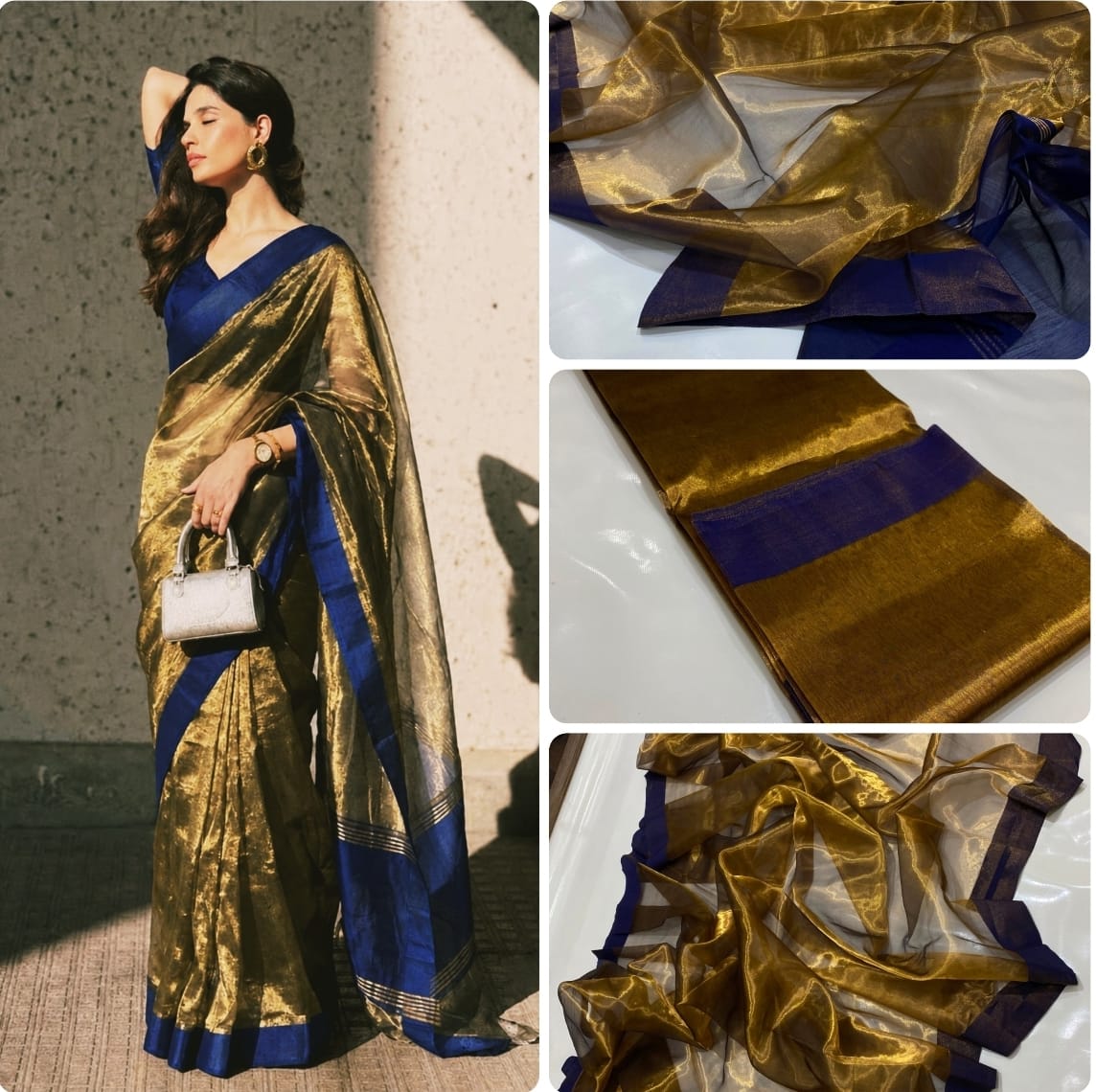 Chanderi Handloom Tishu Silk Saree With Blouse