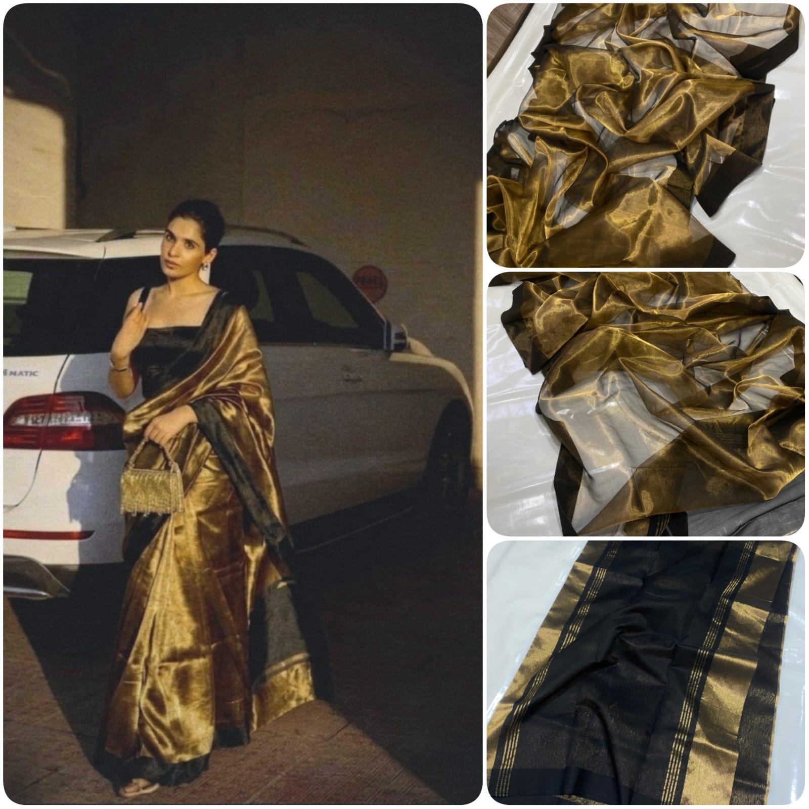Chanderi Handloom Tishu Silk Saree With Blouse