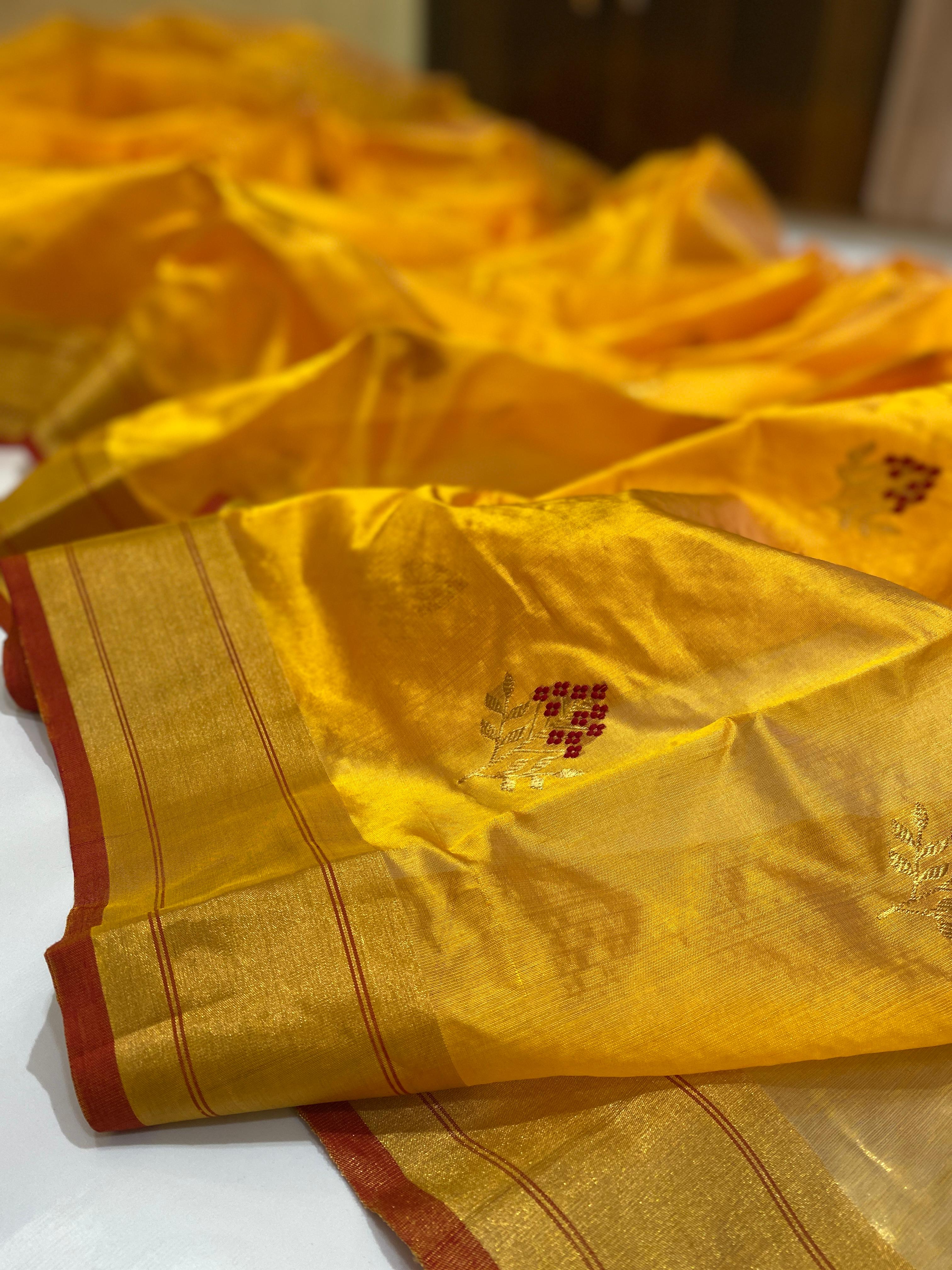 Chanderi Handloom Pattu Tissue Silk Saree With Blouse