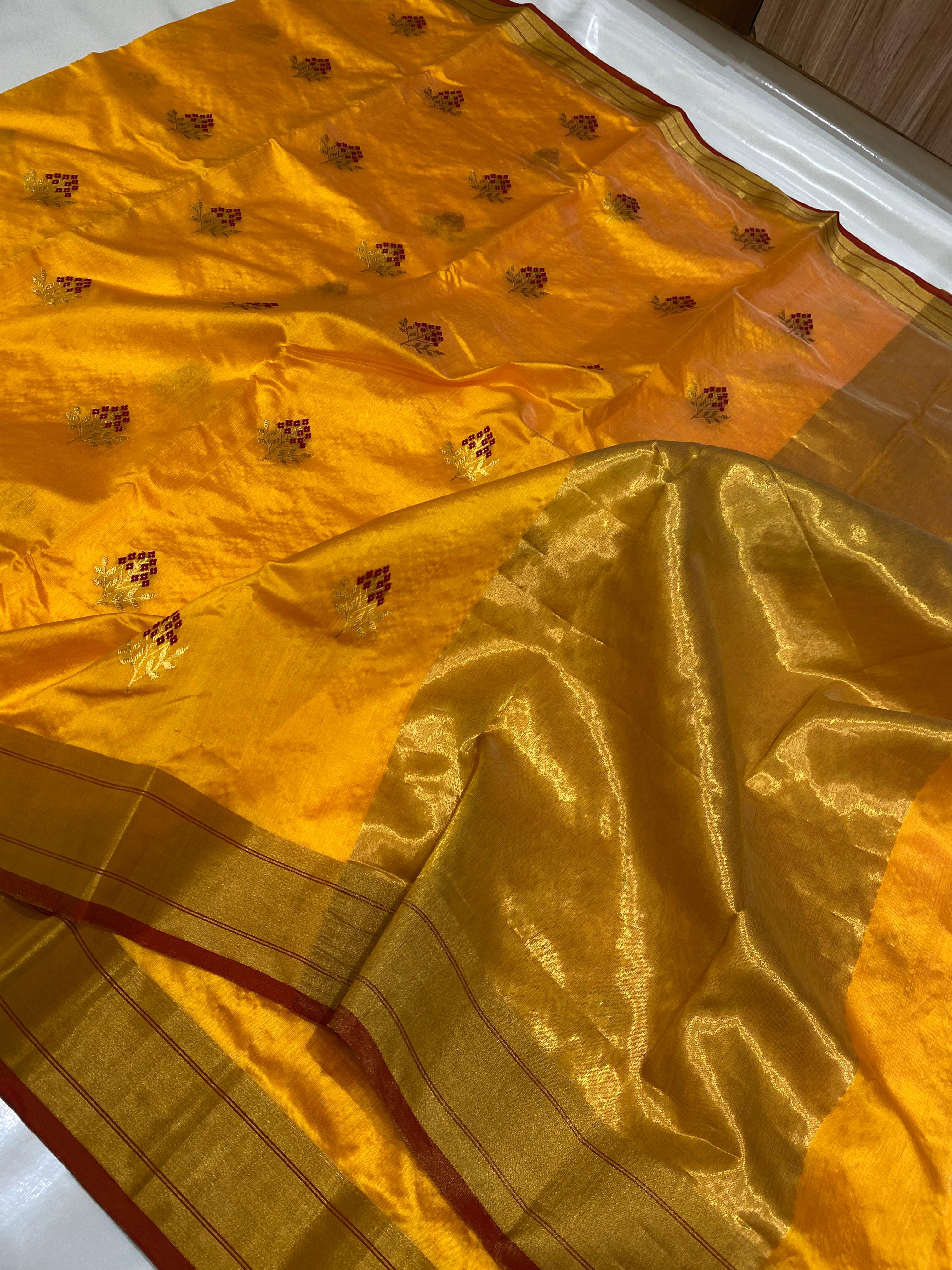 Chanderi Handloom Pattu Tissue Silk Saree With Blouse
