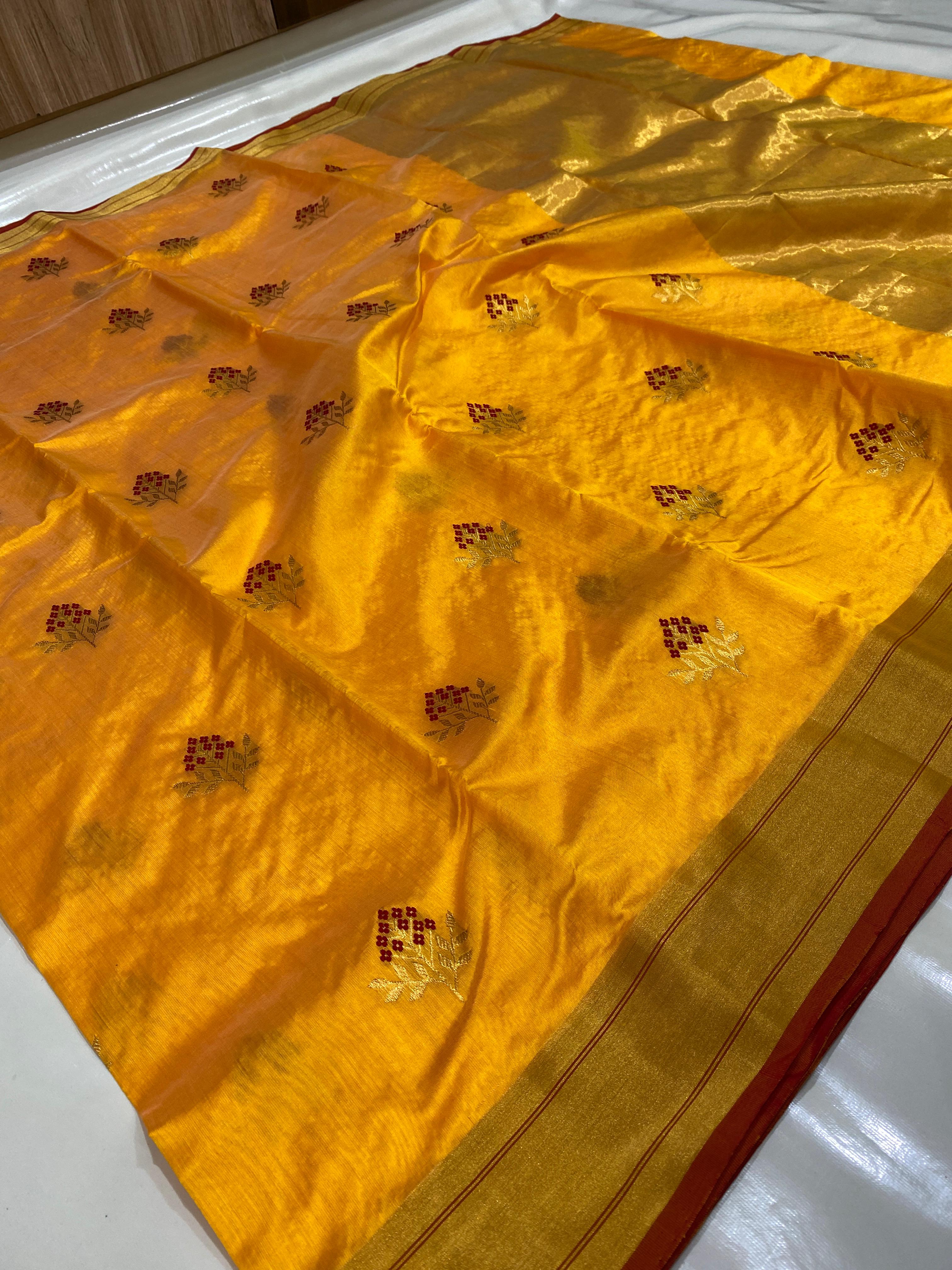 Chanderi Handloom Pattu Tissue Silk Saree With Blouse