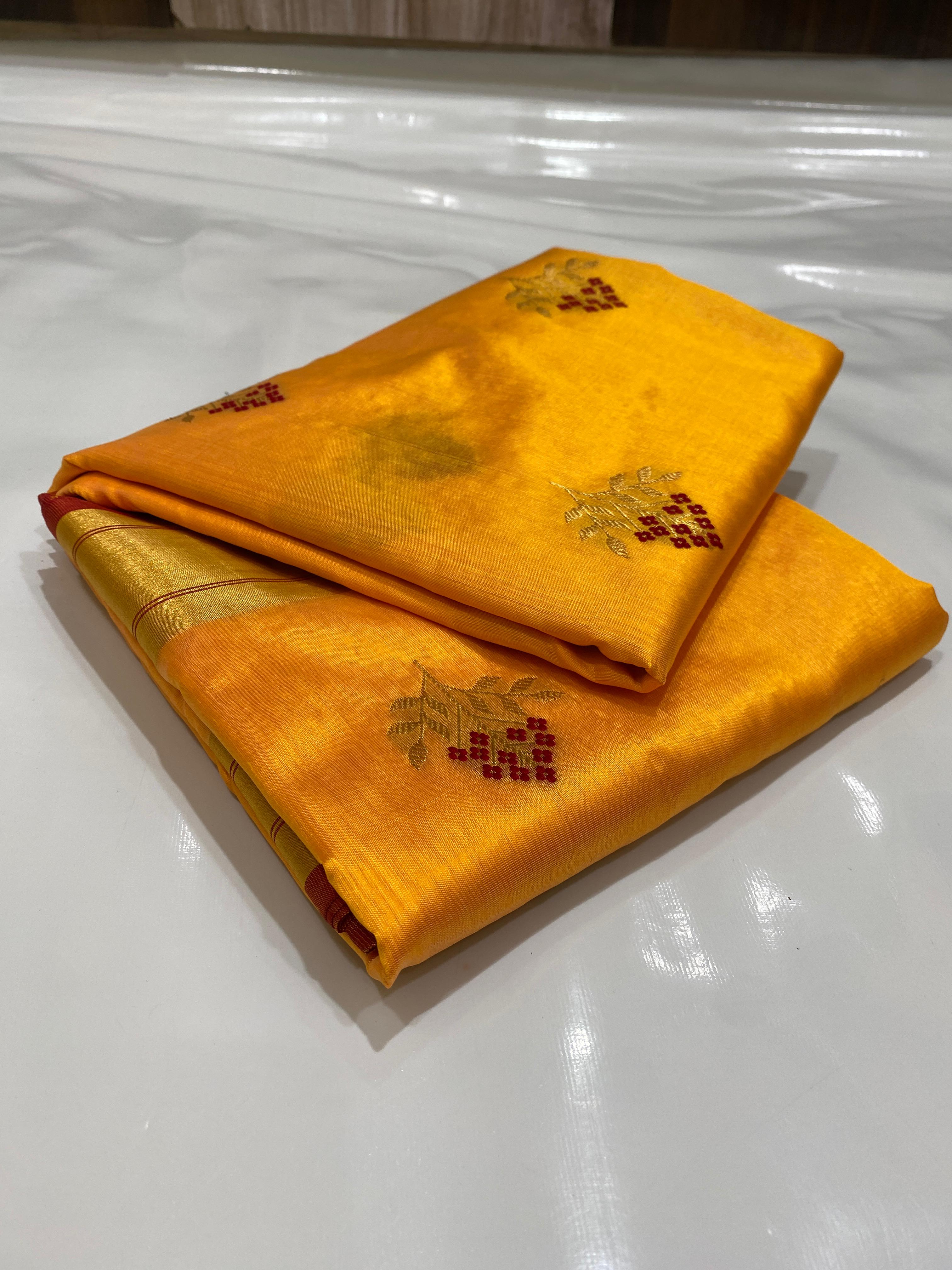 Chanderi Handloom Pattu Tissue Silk Saree With Blouse
