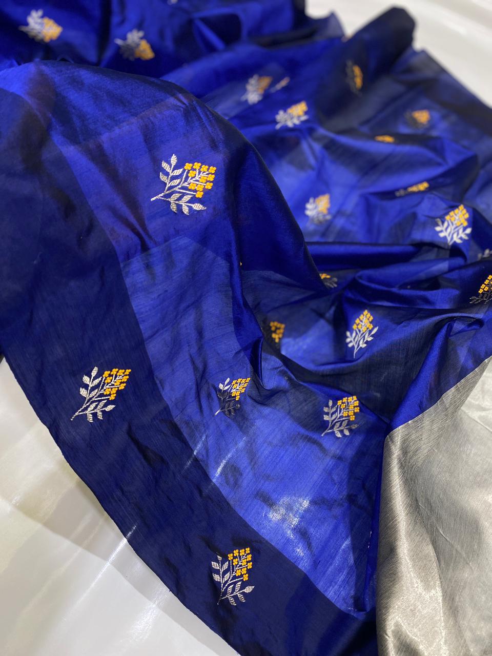 Chanderi Handloom Pattu Tissue Silk Saree With Blouse
