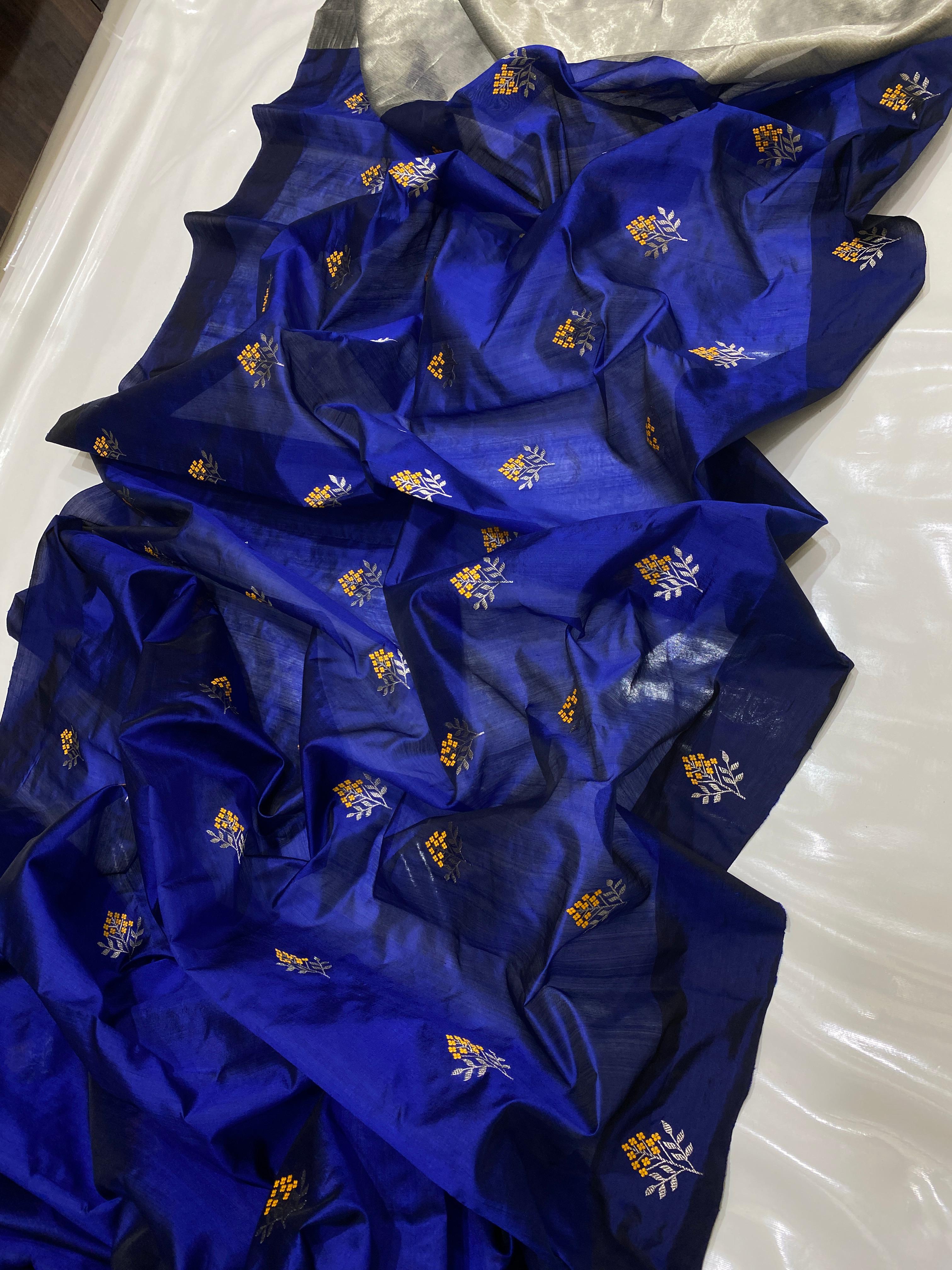 Chanderi Handloom Pattu Tissue Silk Saree With Blouse
