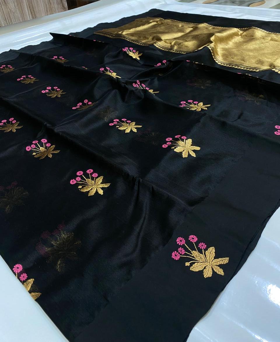 Chanderi Handloom Pattu Tissue Silk Saree With Blouse
