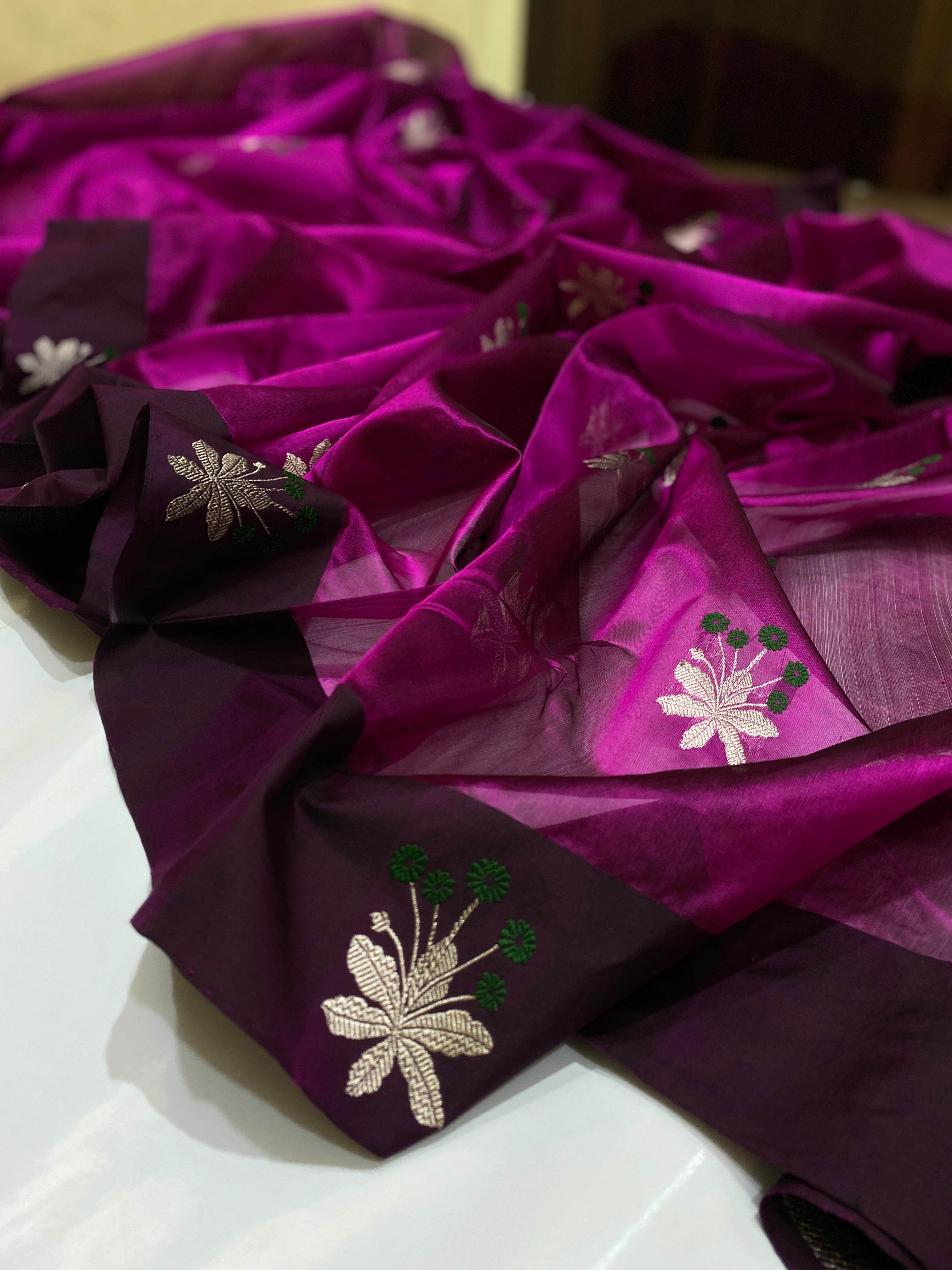 Chanderi Handloom Pattu Tissue Silk Saree With Blouse