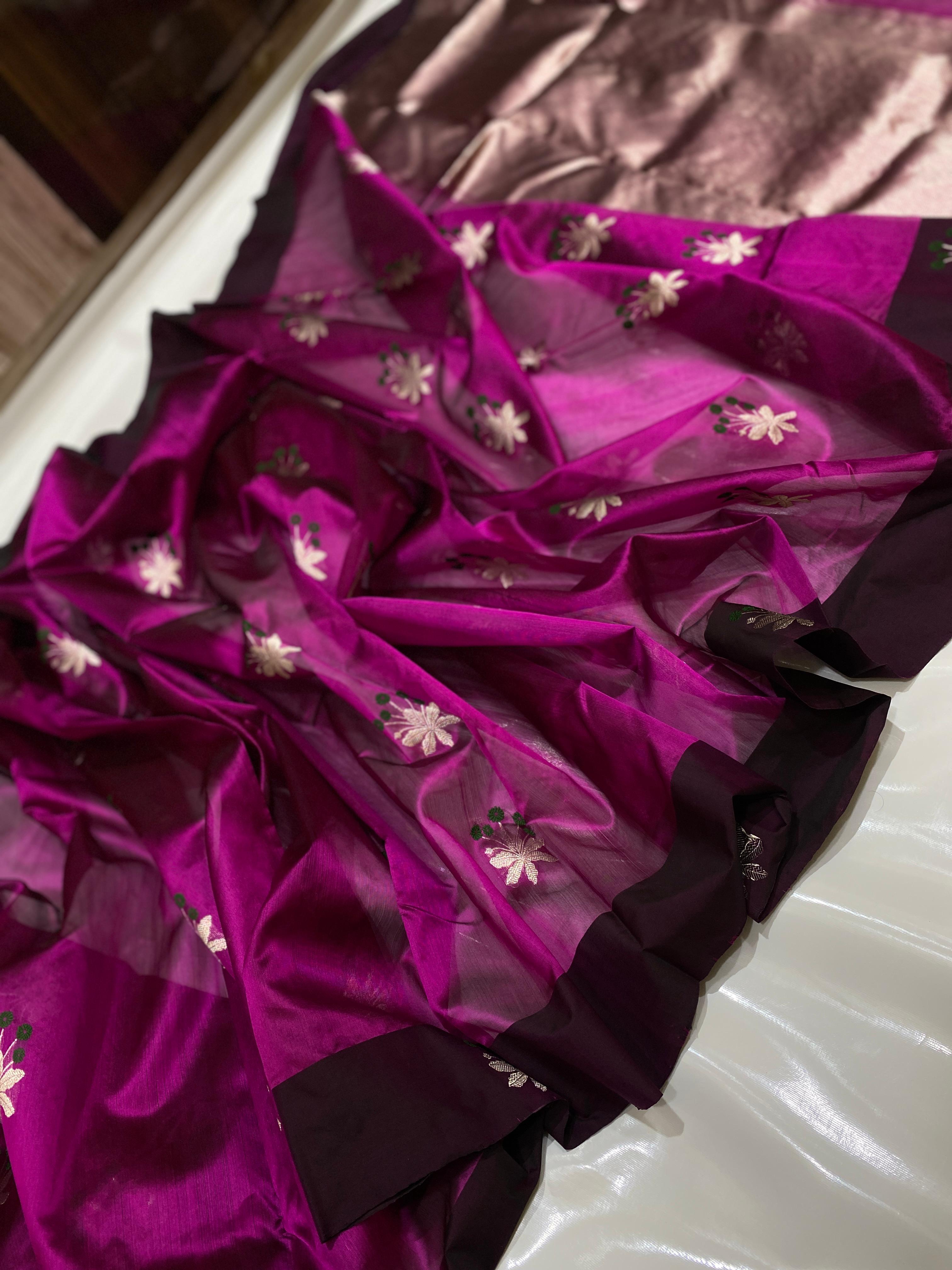 Chanderi Handloom Pattu Tissue Silk Saree With Blouse