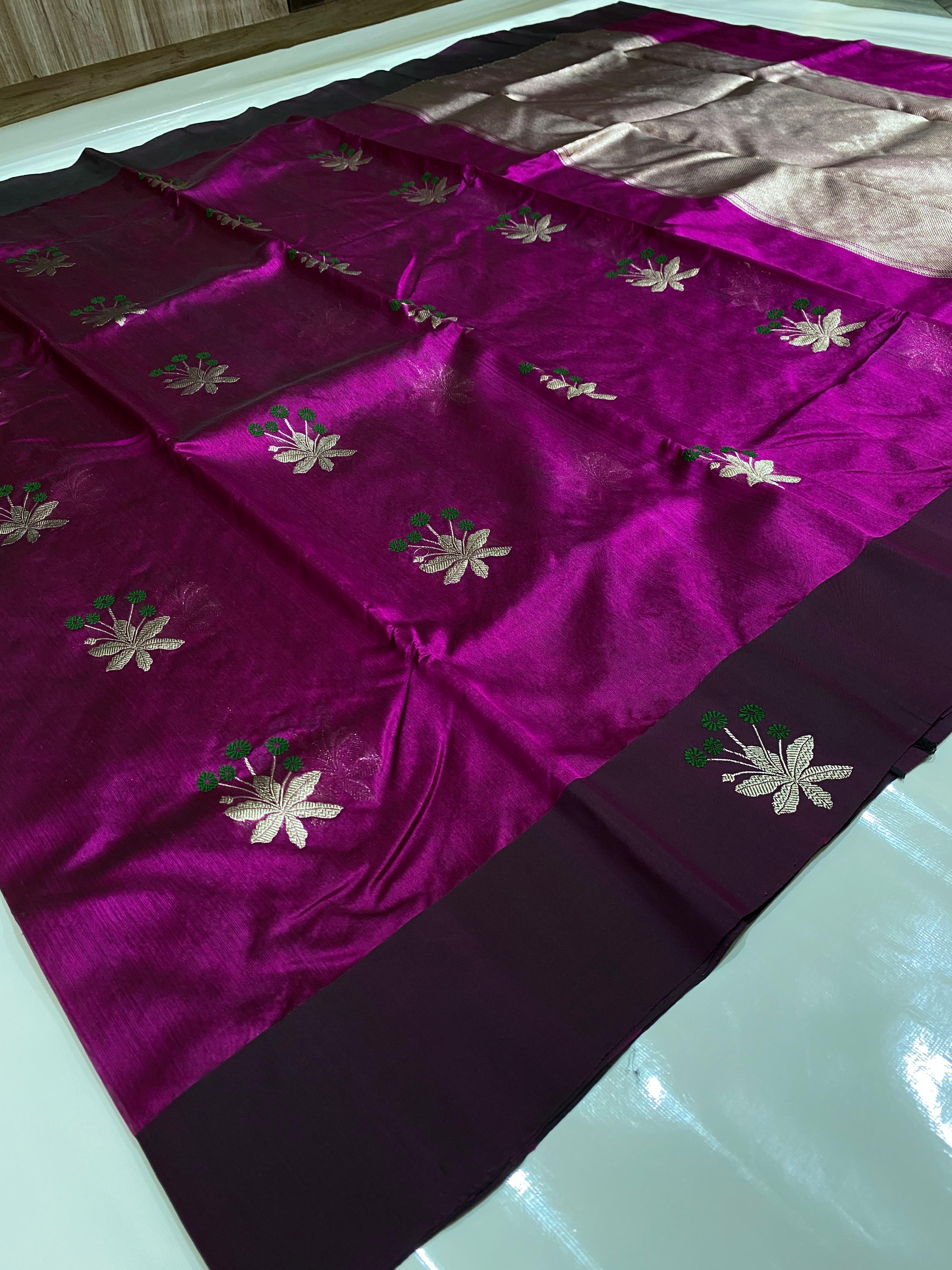 Chanderi Handloom Pattu Tissue Silk Saree With Blouse