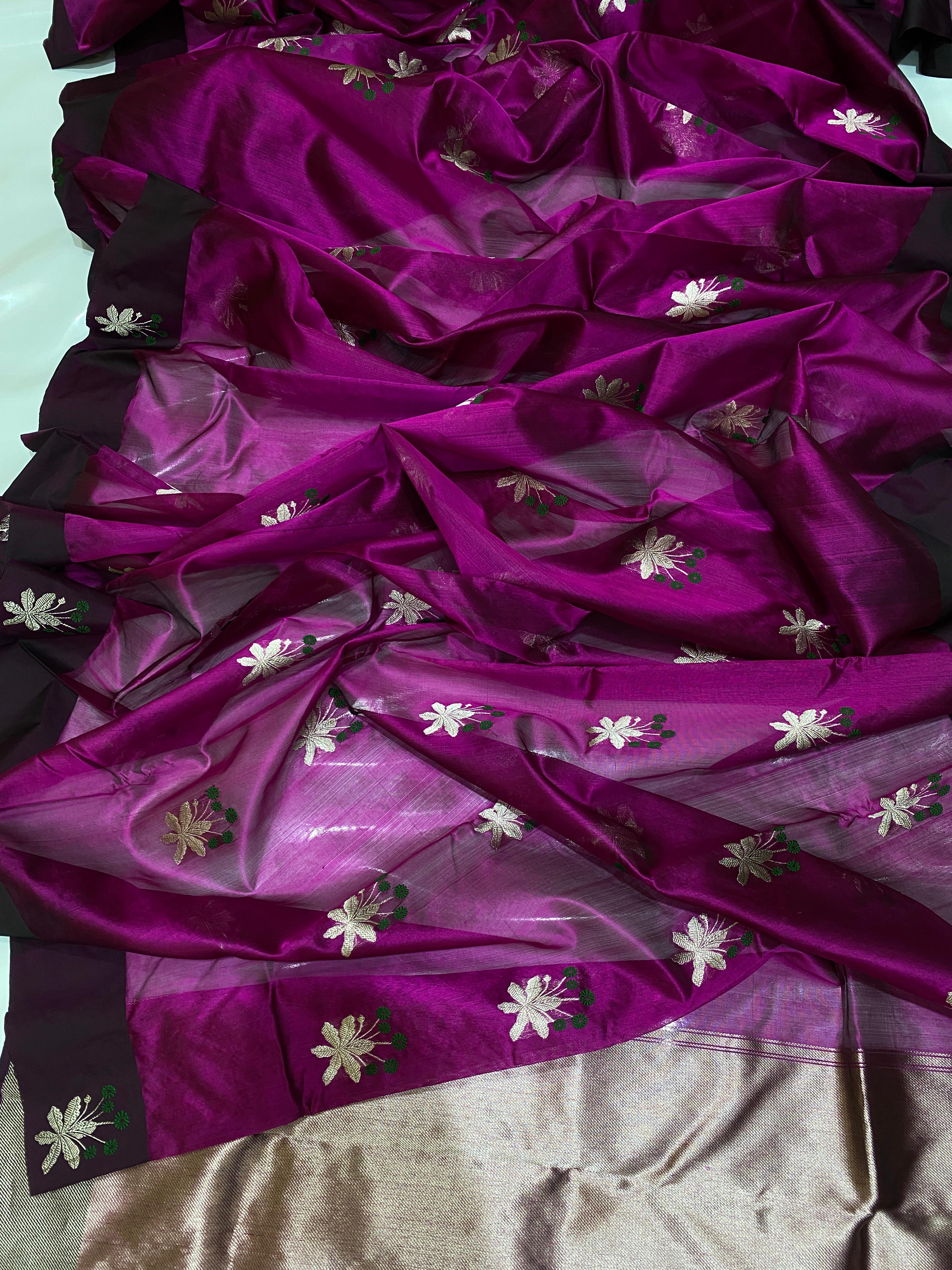 Chanderi Handloom Pattu Tissue Silk Saree With Blouse