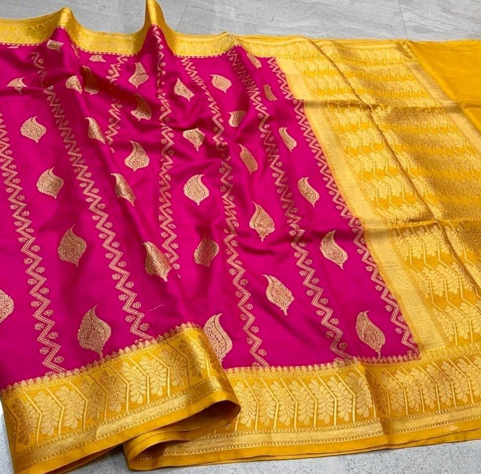 Banarasi Katan Dyeable Buta With Stripe Design Soft &amp; Lightweight Silk Saree