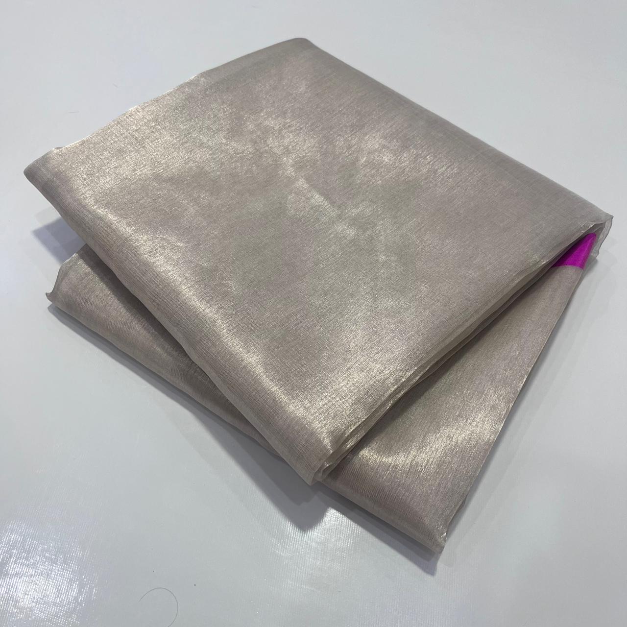 Zari Weaving Tissue Silk Small Border & Striped Pallu Saree
