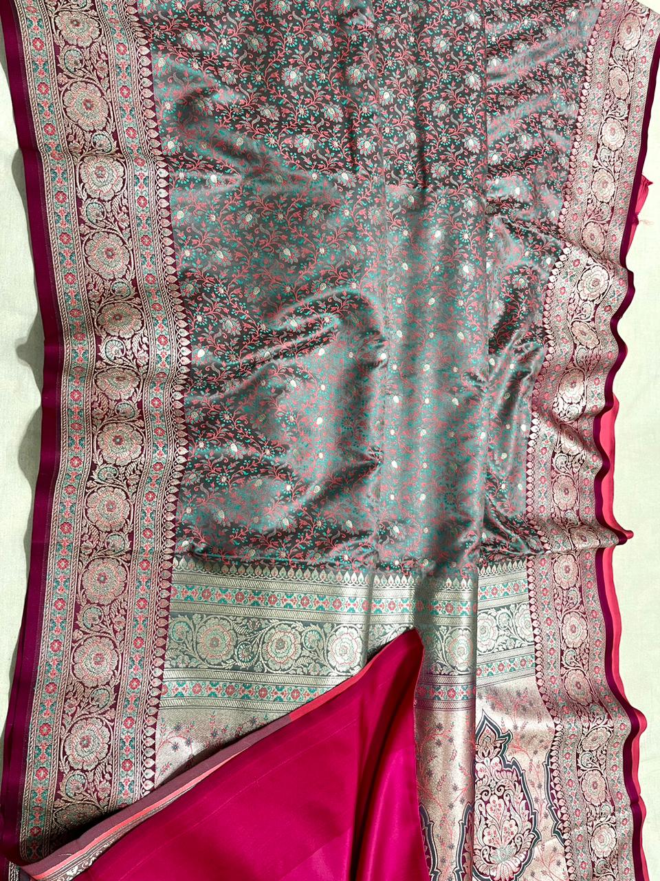 Beautiful Banarasi Handloom Mashru Silk Tunchhui Jamawar Woven Premium Quality Saree