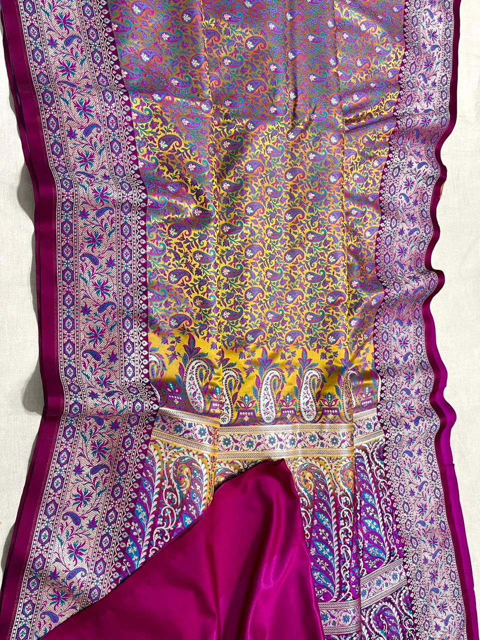 Beautiful Banarasi Handloom Mashru Silk Tunchhui Jamawar Woven Premium Quality Saree