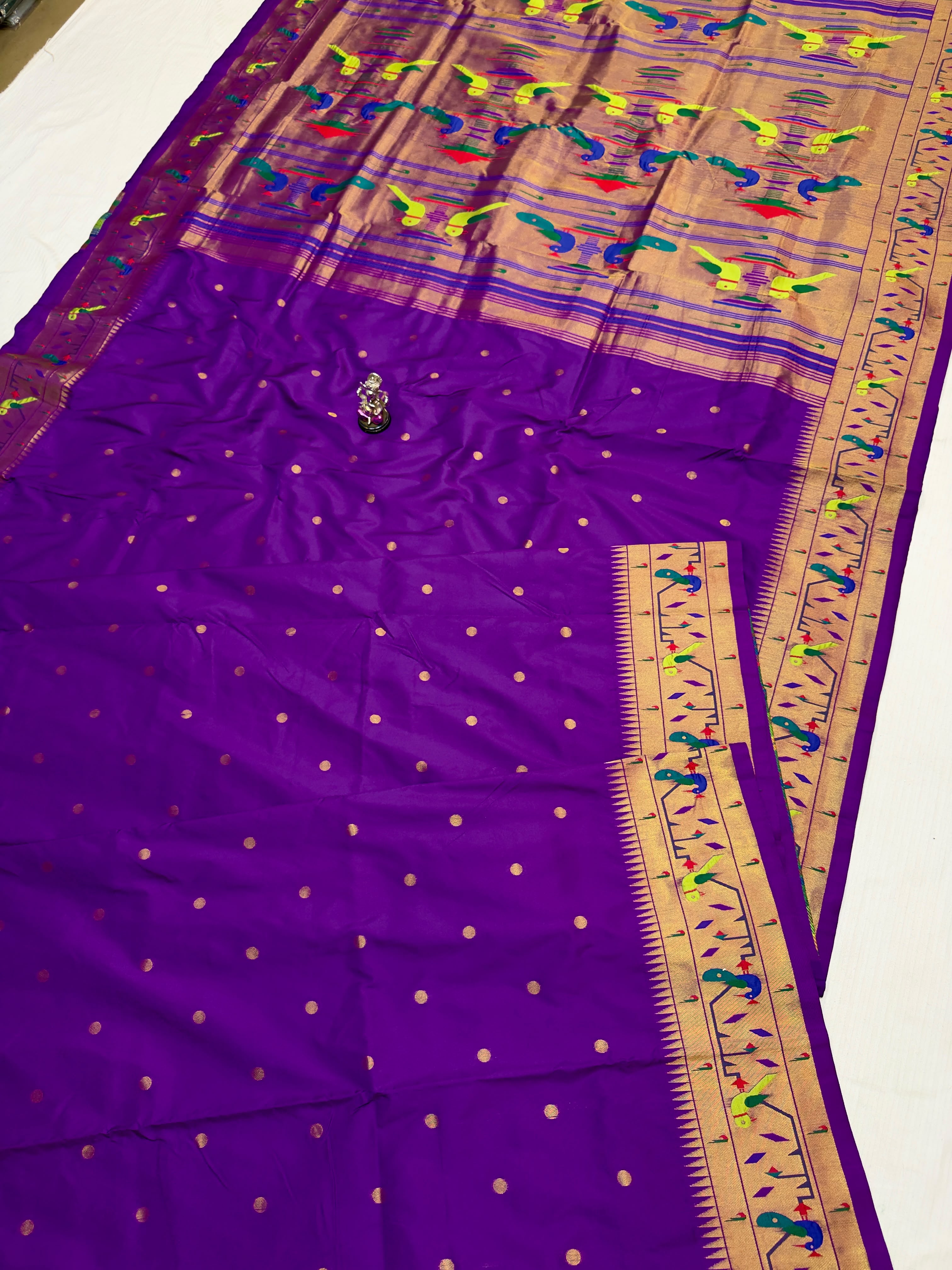 Semi Mor Popat Brocade Paithani Premium Katan Silk Saree With Running Blouse