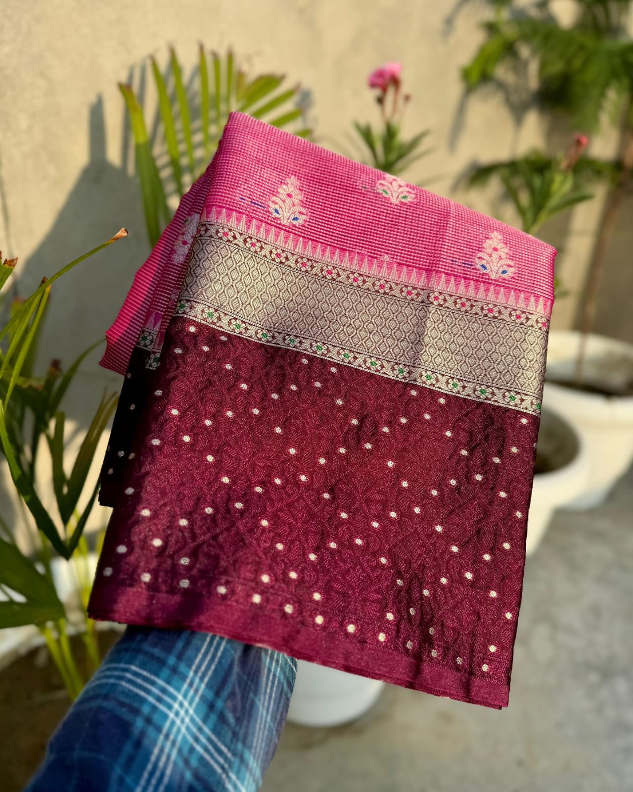 Beautiful Soft Semi Georgette Silk Woven Premium Quality Dyeable Pink Saree featuring delicate woven zari motifs, an elegant contrast woven border, soft lightweight fabric, and a matching blouse piece, perfect for weddings, festive occasions, and custom dyeing.