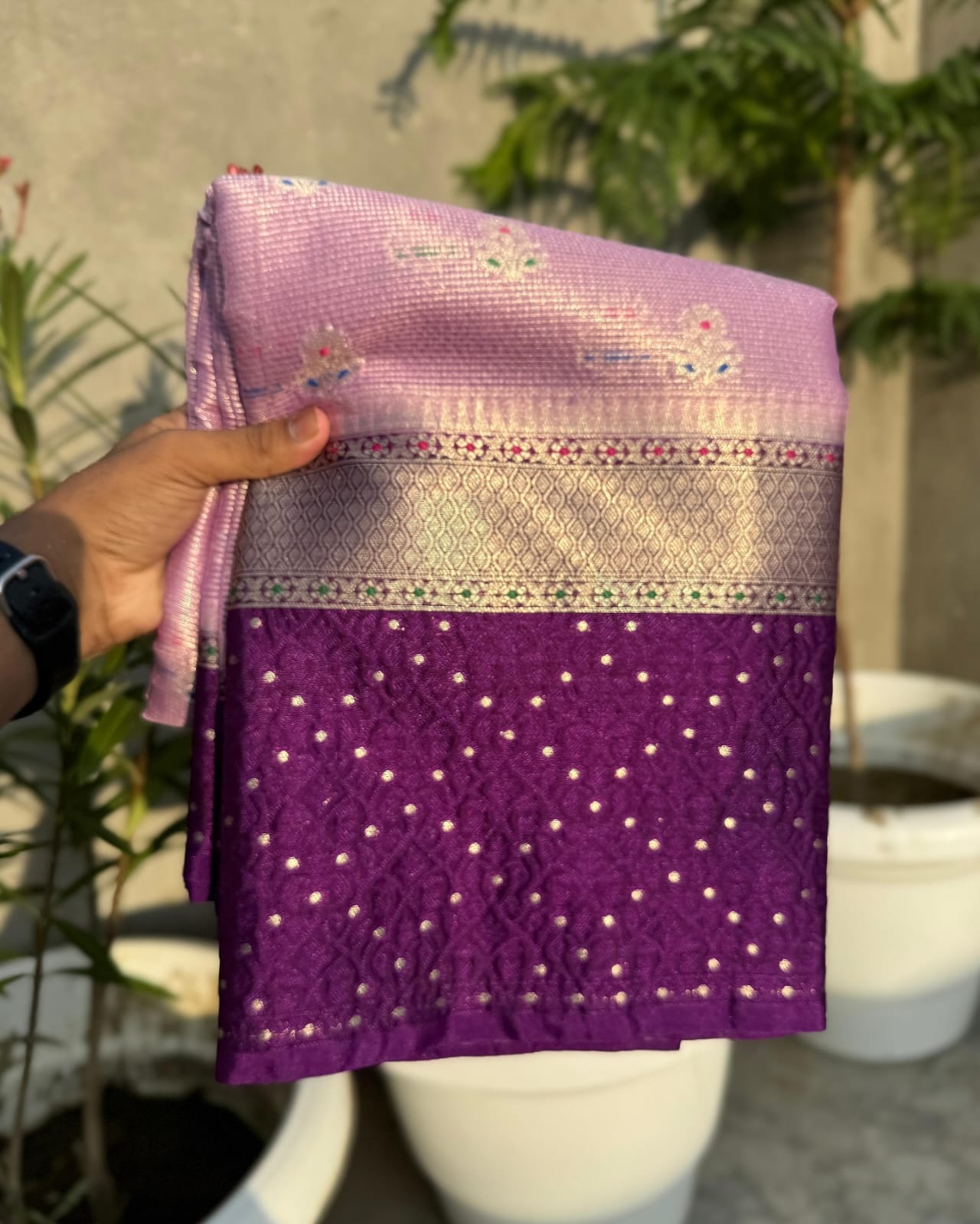 Beautiful Soft Semi Georgette Silk Woven Premium Quality Dyeable Saree featuring delicate woven zari motifs, an elegant contrast woven border, soft lightweight fabric, and a matching blouse piece, perfect for weddings, festive occasions, and custom dyeing.