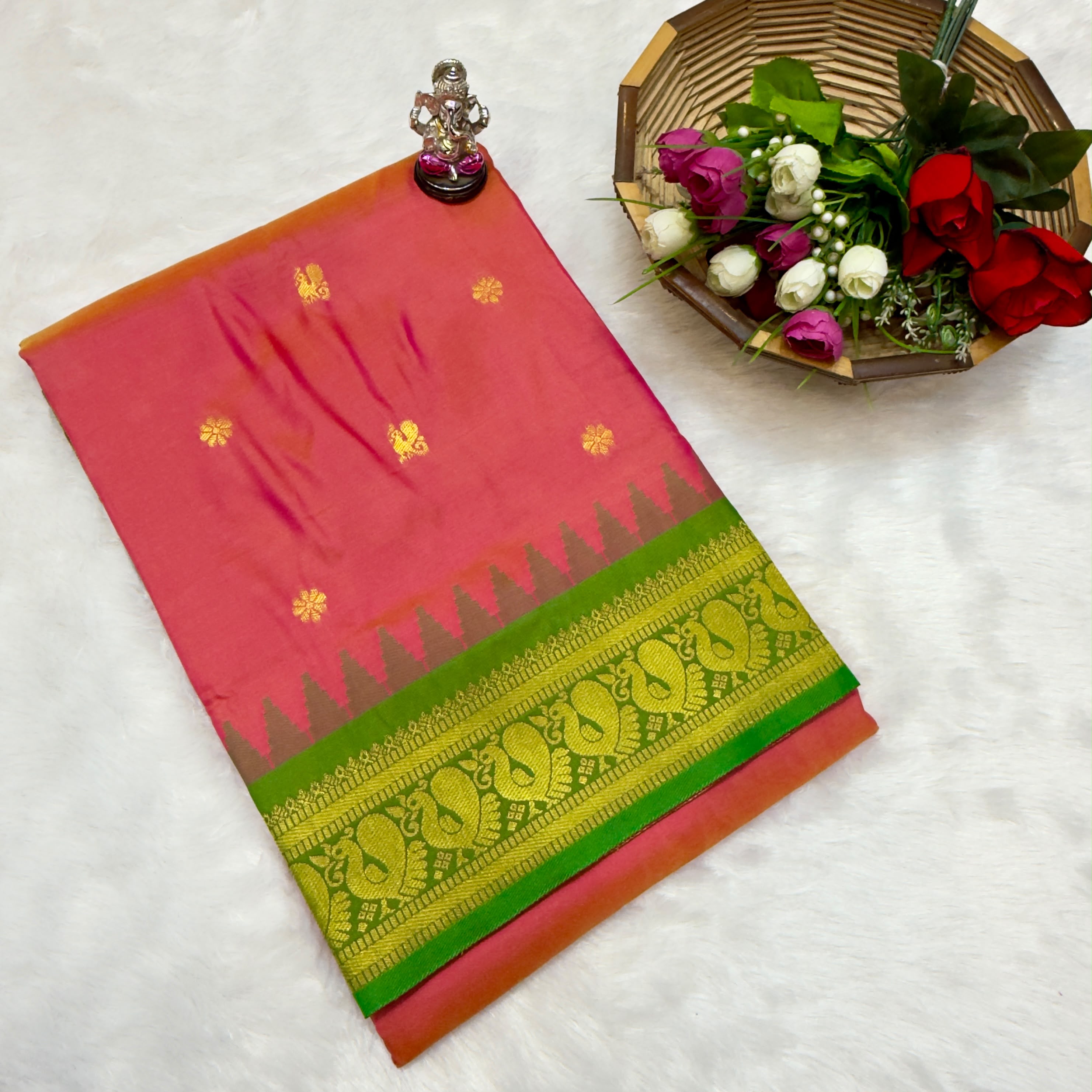 Premium Soft Katan Silk Gadwal Paithani Saree With Contrast Blouse