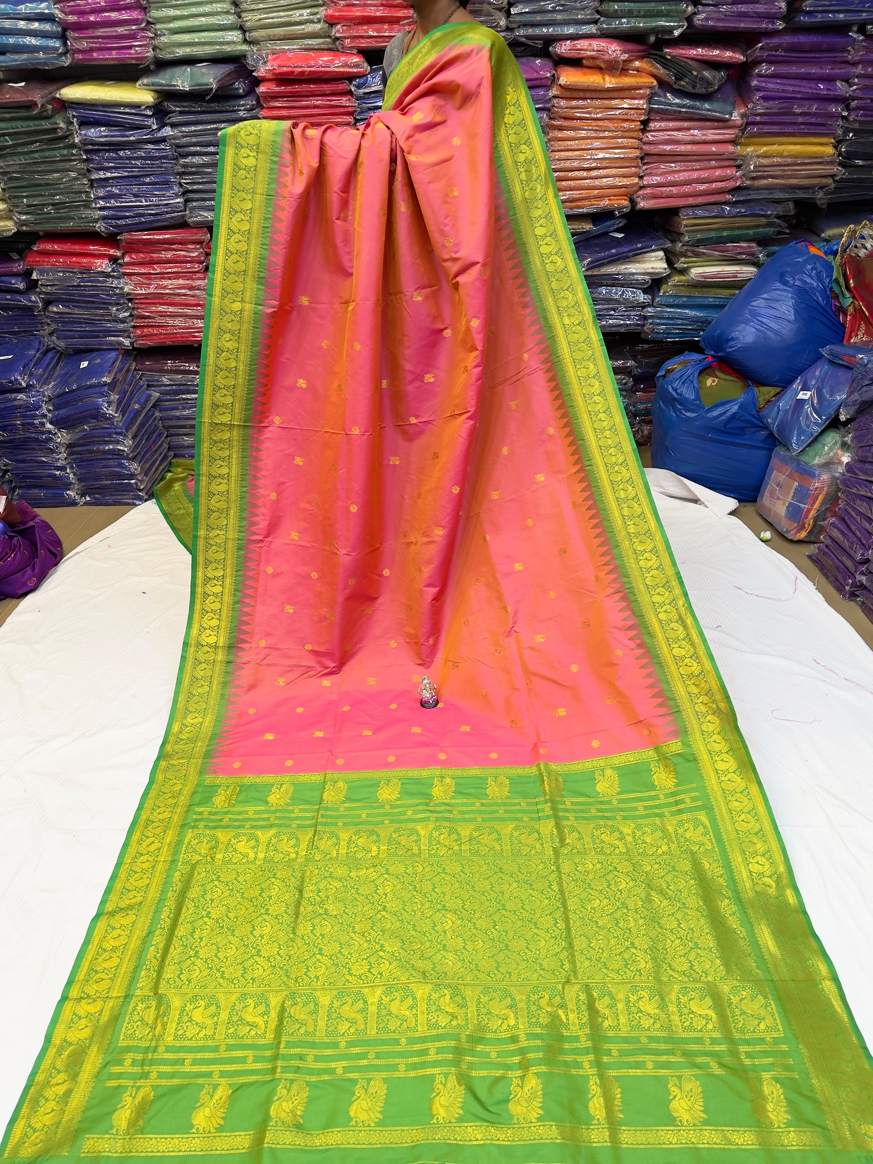 Premium Soft Katan Silk Gadwal Paithani Saree With Contrast Blouse