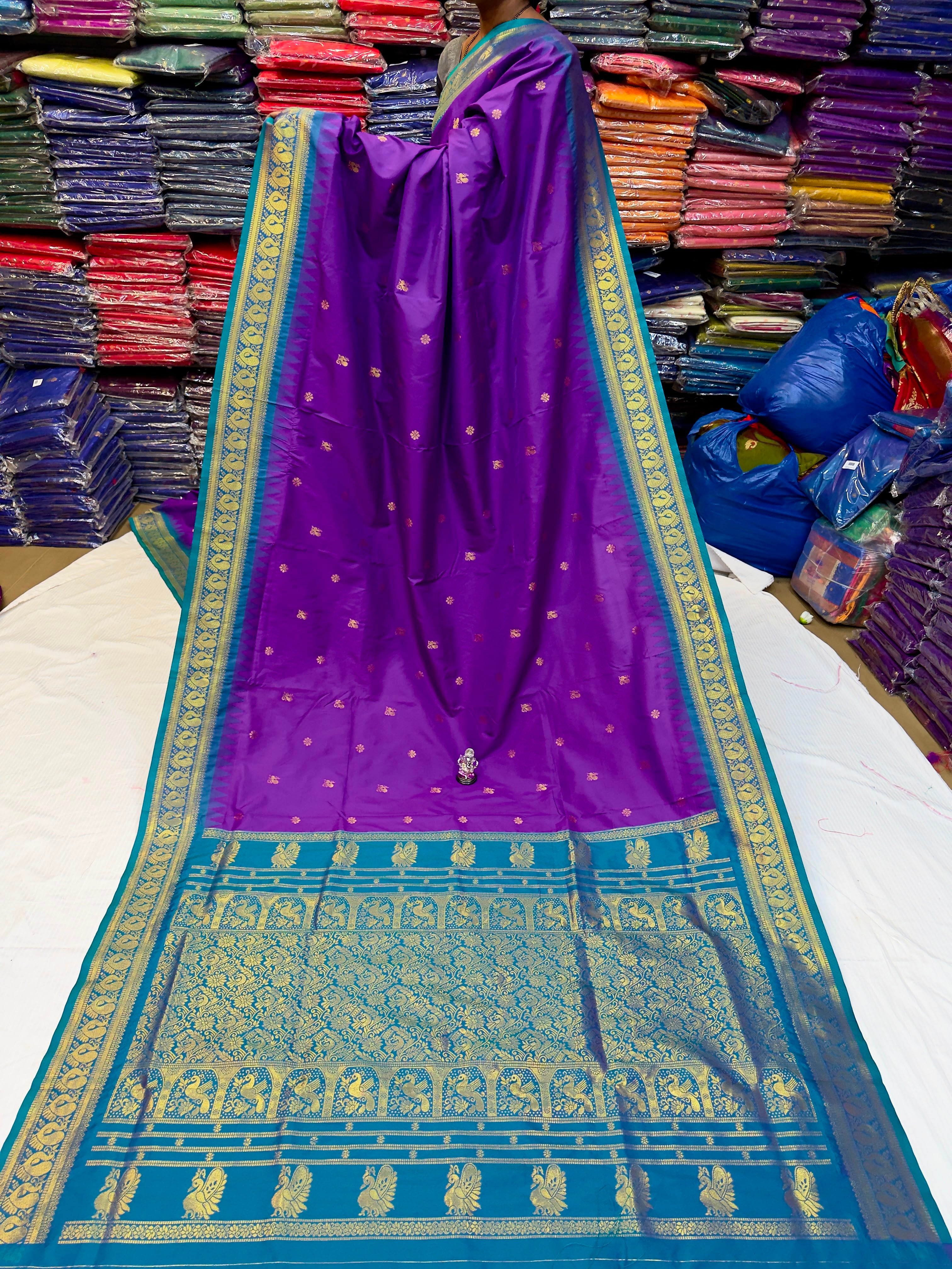 Beautiful Half Silk Gadwal Paithani Premium Soft Katan Silk Saree With Contrast Zari Woven Blouse