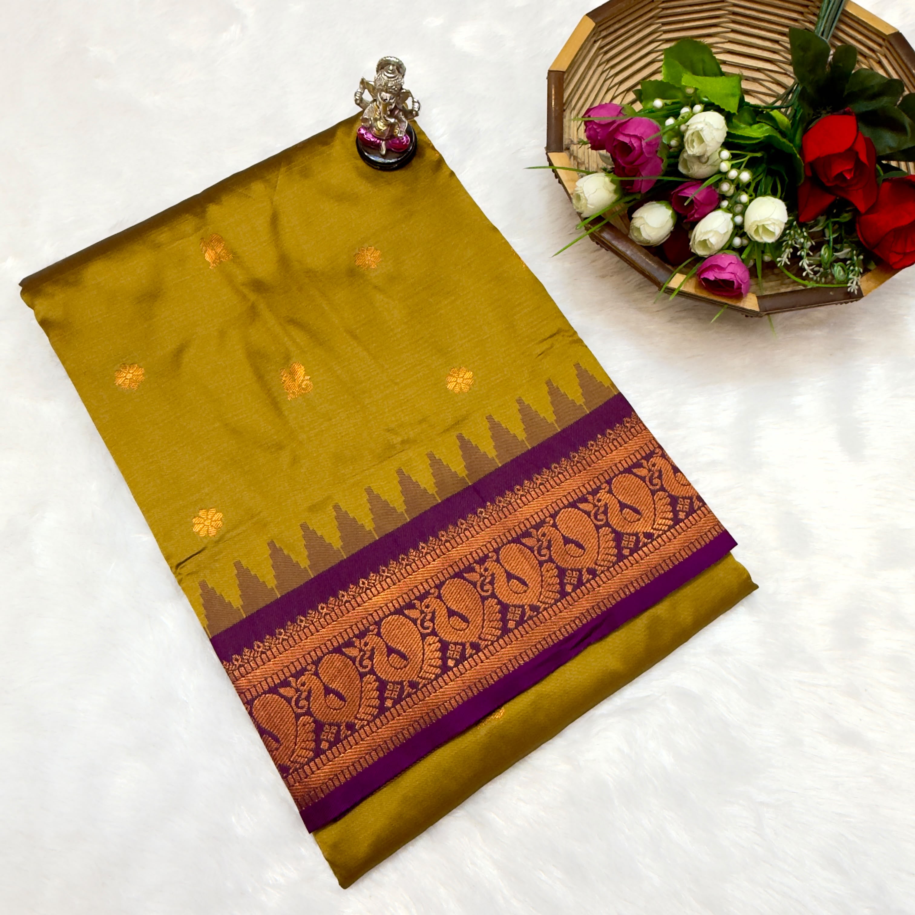 Soft Katan Silk Gadwal Paithani Saree With Zari Woven Blouse