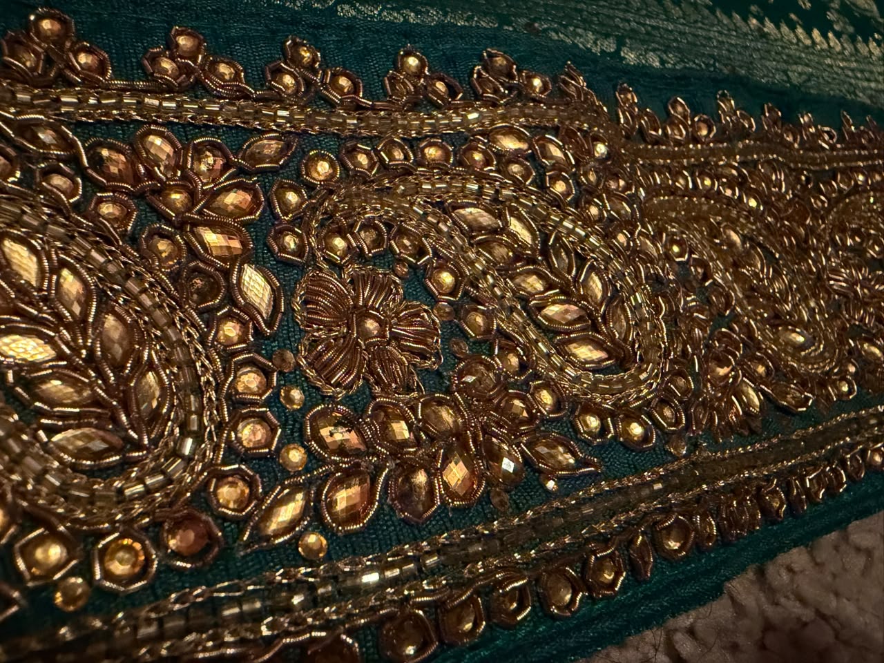 Green Premium Pure Bandhani Georgette Silk Saree with Intricate Zardozi Handwork Border