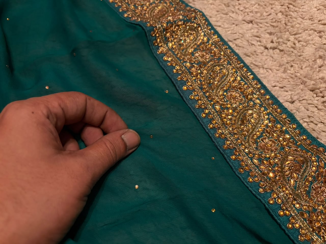 Green Premium Pure Bandhani Georgette Silk Saree with Intricate Zardozi Handwork Border