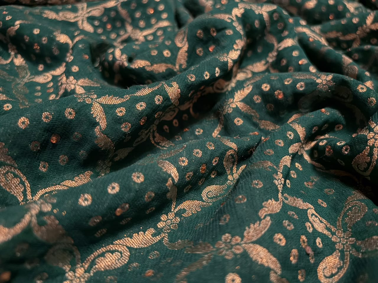 Green Premium Pure Bandhani Georgette Silk Saree with Intricate Zardozi Handwork Border