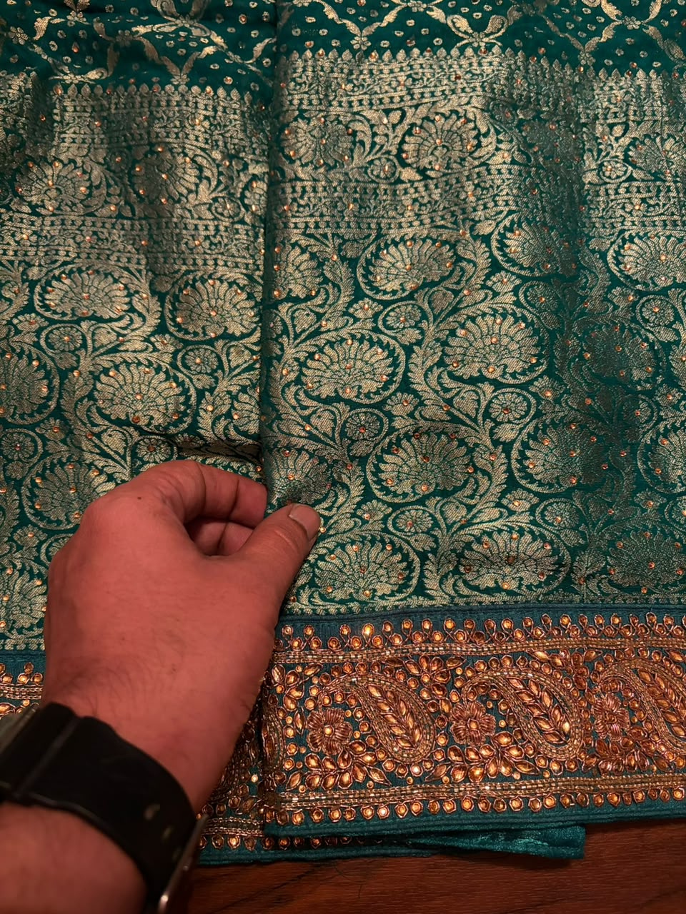 Green Premium Pure Bandhani Georgette Silk Saree with Intricate Zardozi Handwork Border