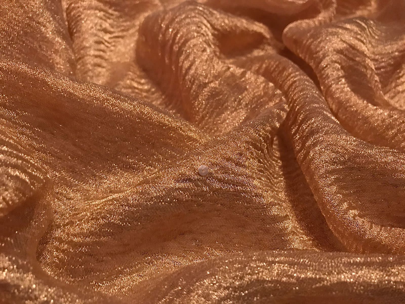 Gold Pure Crushed Tissue Silk Saree with Pearl Sequins Cut Dana Handwork & Contrast Pure Crepe Silk Handwork Blouse